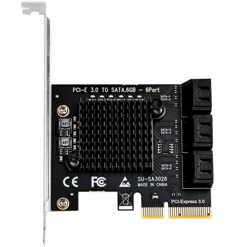 Adattatore PCIE a SATA, scheda di espansione PCIe 3.0 x2 a 6 porte con ASM1166 per aggiornamento di archiviazione desktop, server domestico, libreria multimediale, PC di backup e workstation
