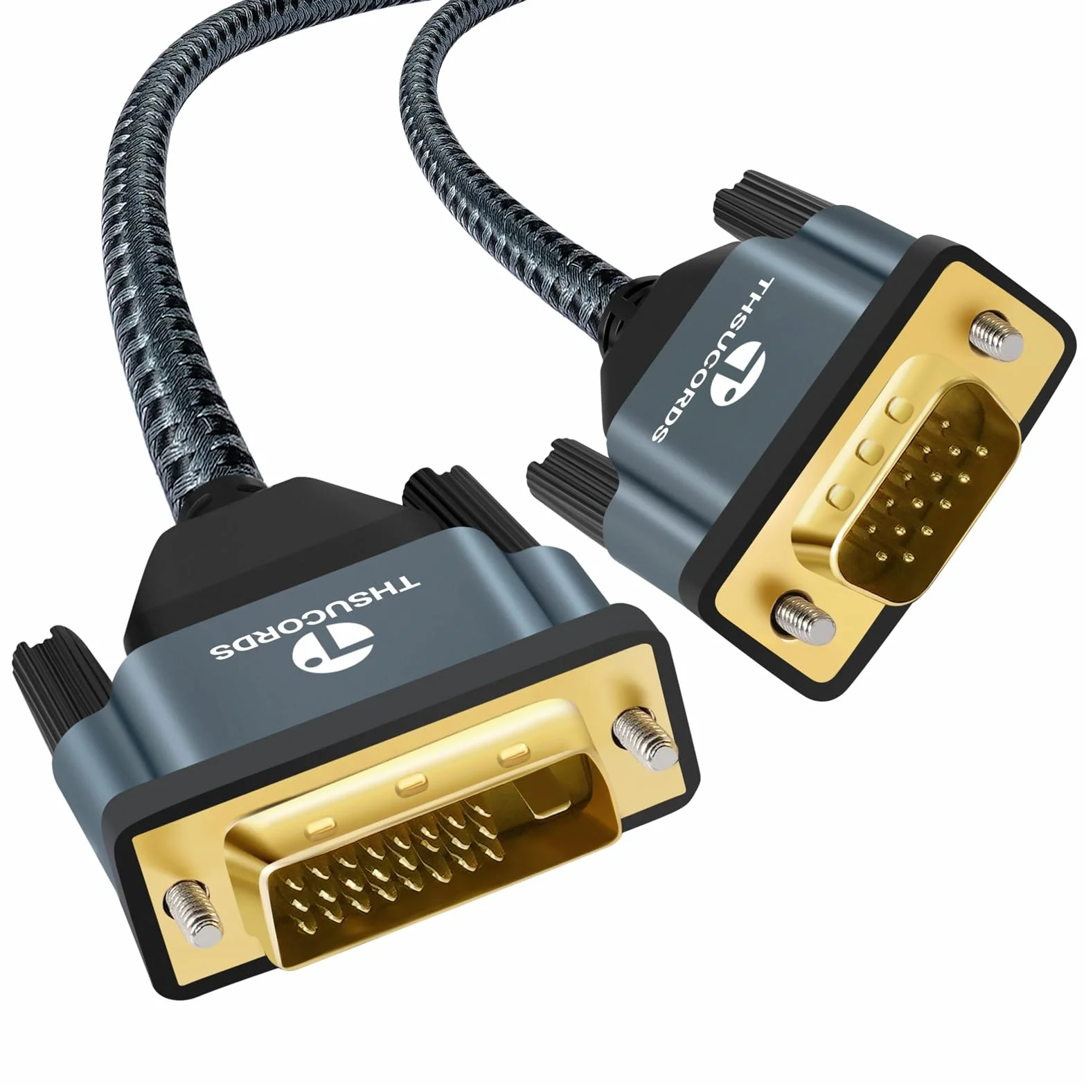 Thsucords Cavo da DVI a VGA 1M, Adattatore Unidirezionale da DVI-D a VGA, da Maschio a Maschio, Placcato oro1080p Cavo Full HD per HDTV, PC, Laptop, Monitor, Proiettore