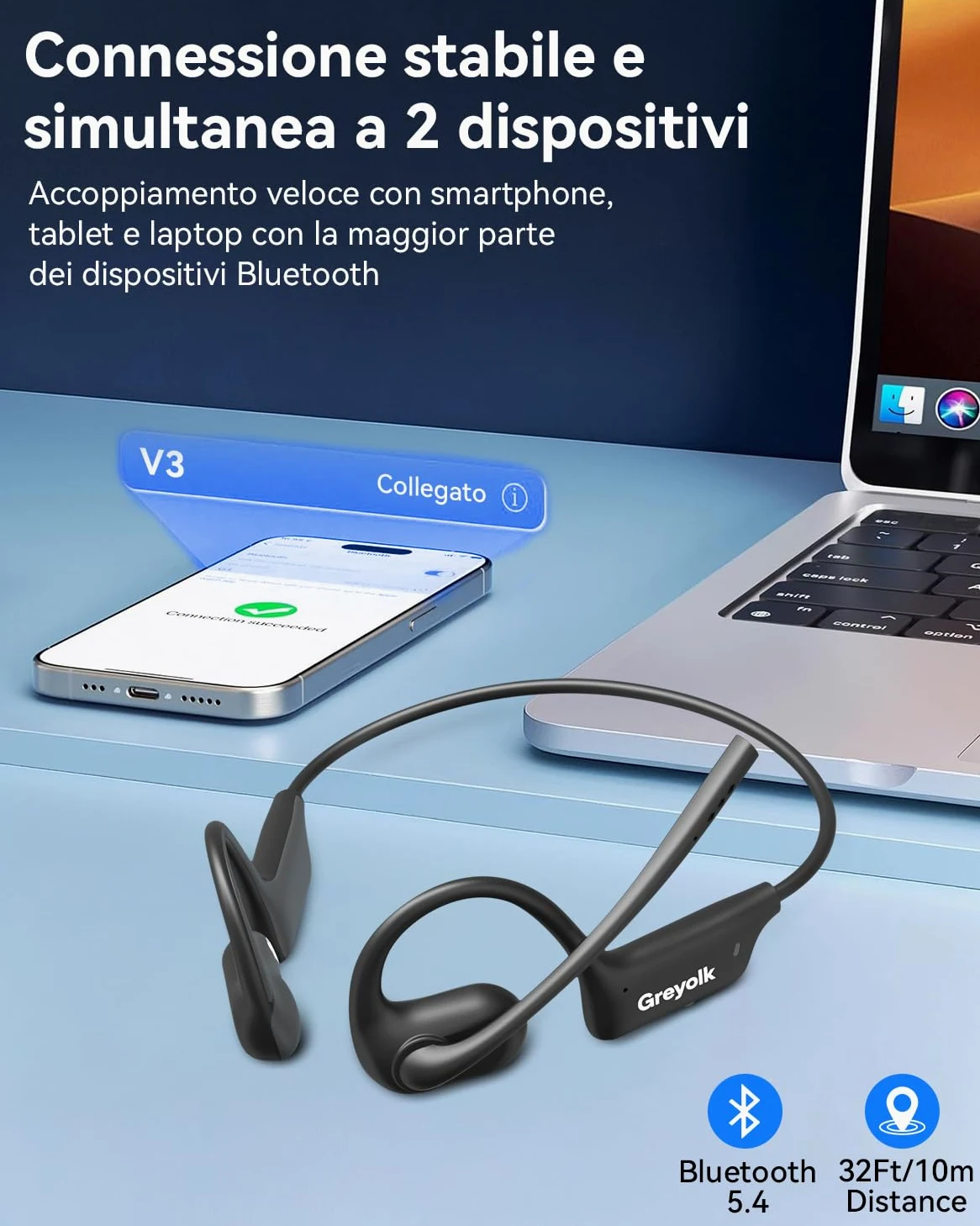 Cuffie Bluetooth con Microfono,Auricolari Bluetooth Cuffie a conduzione aerea,Open-ear Cuffie Wireless Microfono Antirumore,Cuffie aperte per Camionisti, Riunioni, Ufficio, Casa e Affar