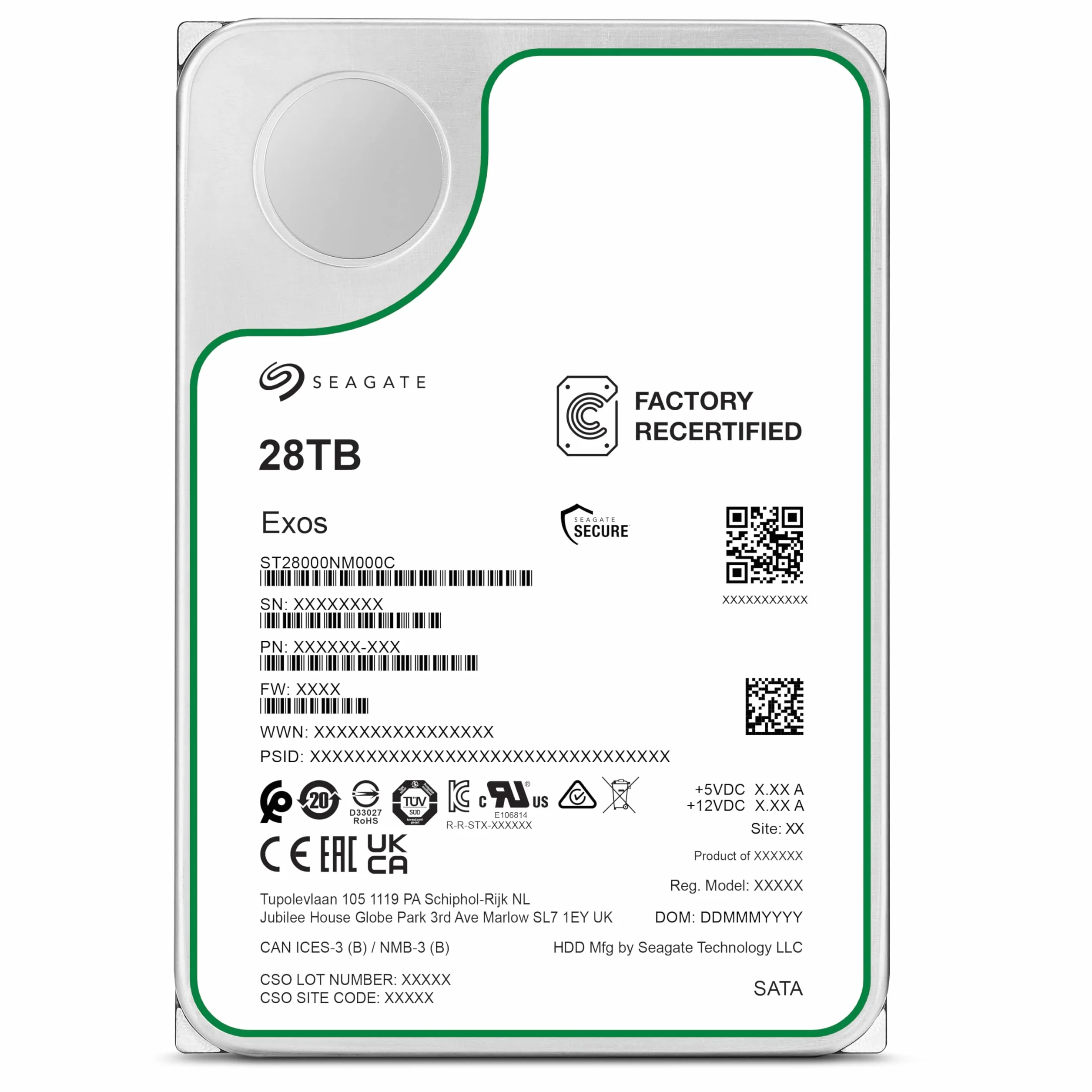 Seagate Exos ST28000NM000C - Disco rigido interno da 28 TB, 3,5", SATA 6 Gb/s 7200RPM, cache 512 MB (Ricondizionato)