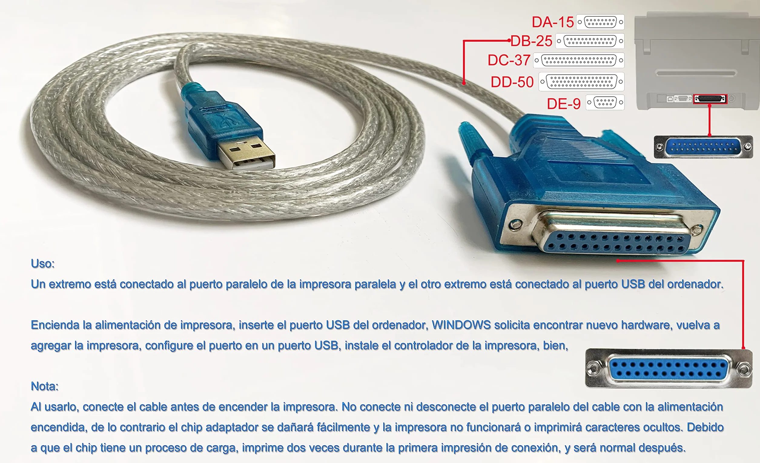 Adattatore cavo parallelo stampante USB maschio a porta parallela LPT BD25F 90 cm per collegare PC, stampante di biglietti, per HP Laserjet ecc.