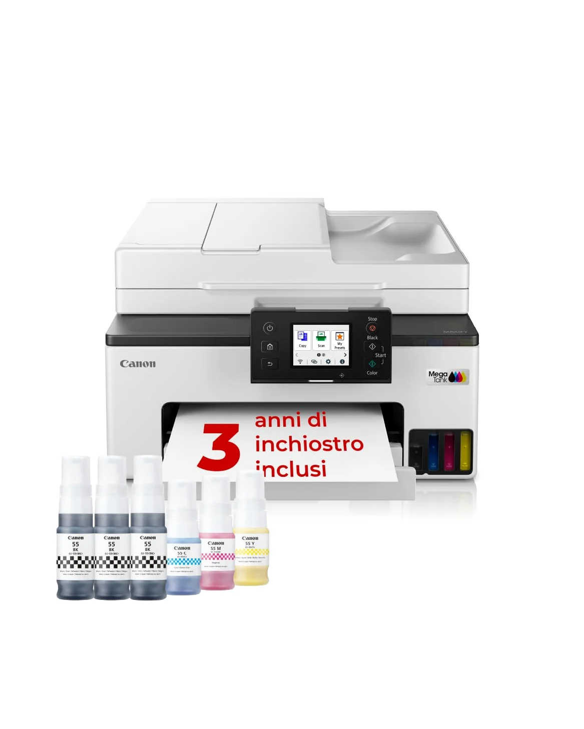 Canon Stampante WiFi per Casa e Ufficio MAXIFY GX2050 - Stampante Multifunzione MegaTank con Scanner, Fax e Fotocopiatrice per Casa | Connettività WiFi, Ethernet e USB