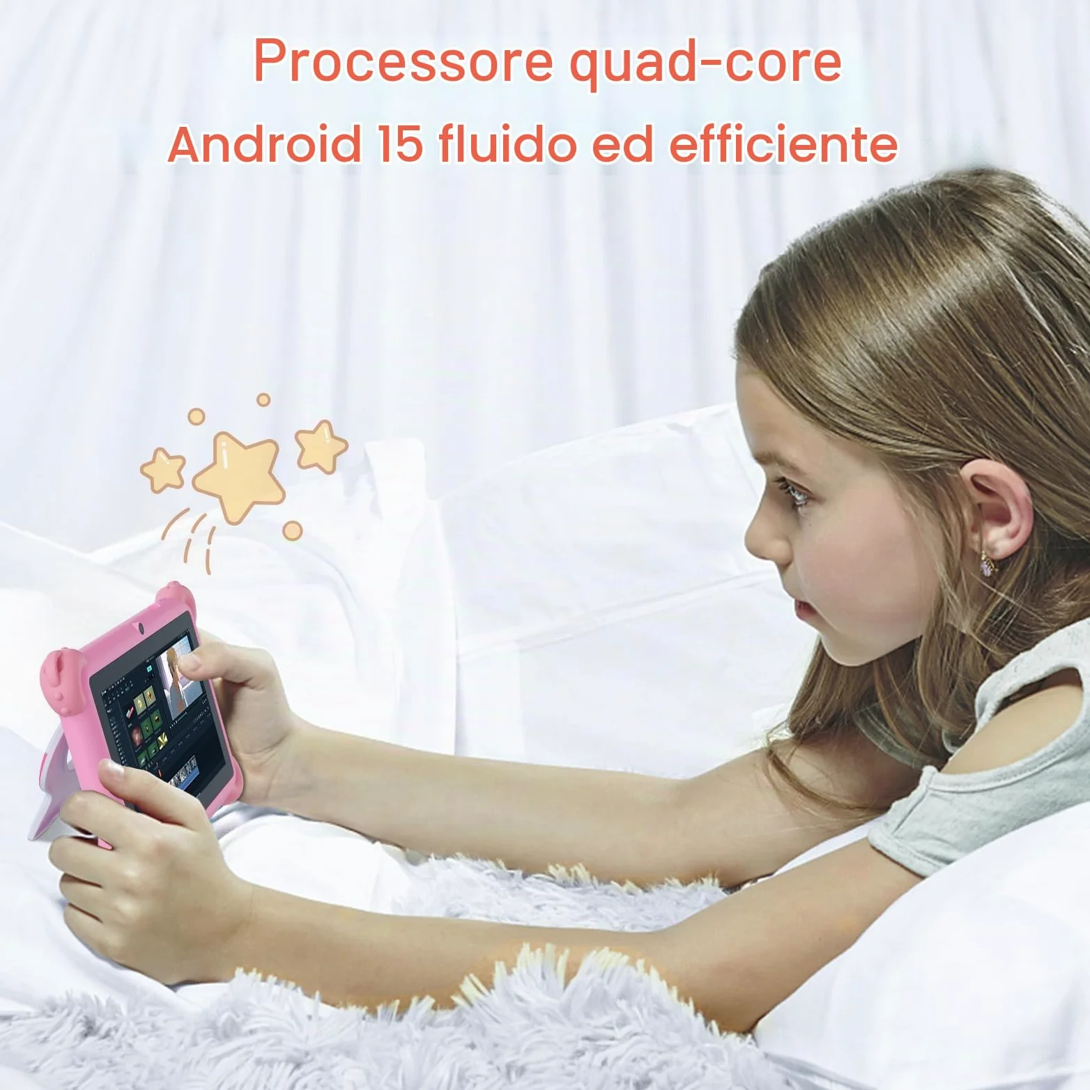 C idea Tablet per bambini Android 15, schermo 7 pollici 1024 x 600, 6 GB (3+3) di RAM + 32 GB di ROM, batteria 2500 mAh, applicazioni per bambini preinstallate, compatibile WiFi e Bluetooth (rosa)