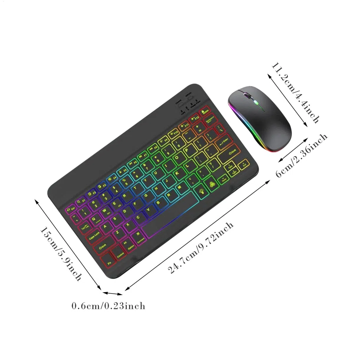 Tastiera wireless e retroilluminazione del - 2 modalità di luce tastiera con set di RGB a 7 colori | Tastiera ergonomica e combo del per laptop, PC e tablet, elegante e funzionale pe