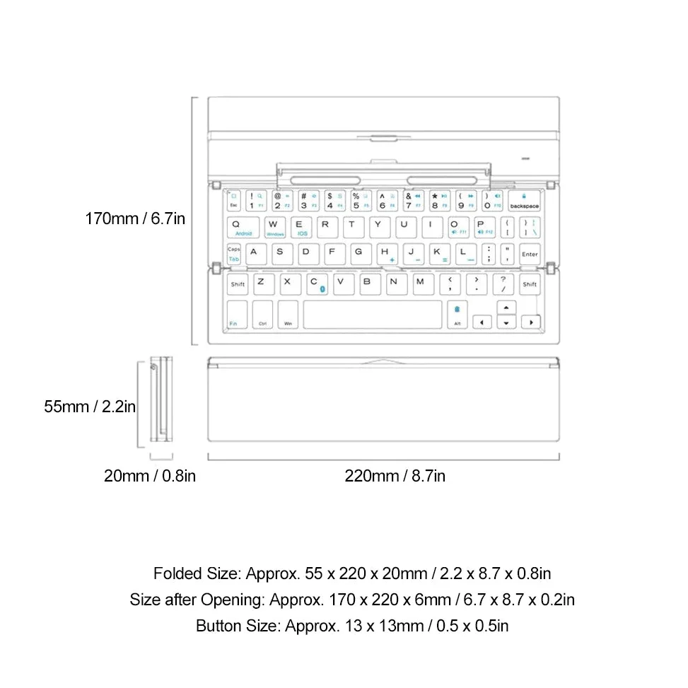 Tastiera Pieghevole Senza Fili, Tastiera Quadrata Dorata Pieghevole Bluetooth Ricaricabile USB con Supporto, per Impiegati e Amanti del Gioco