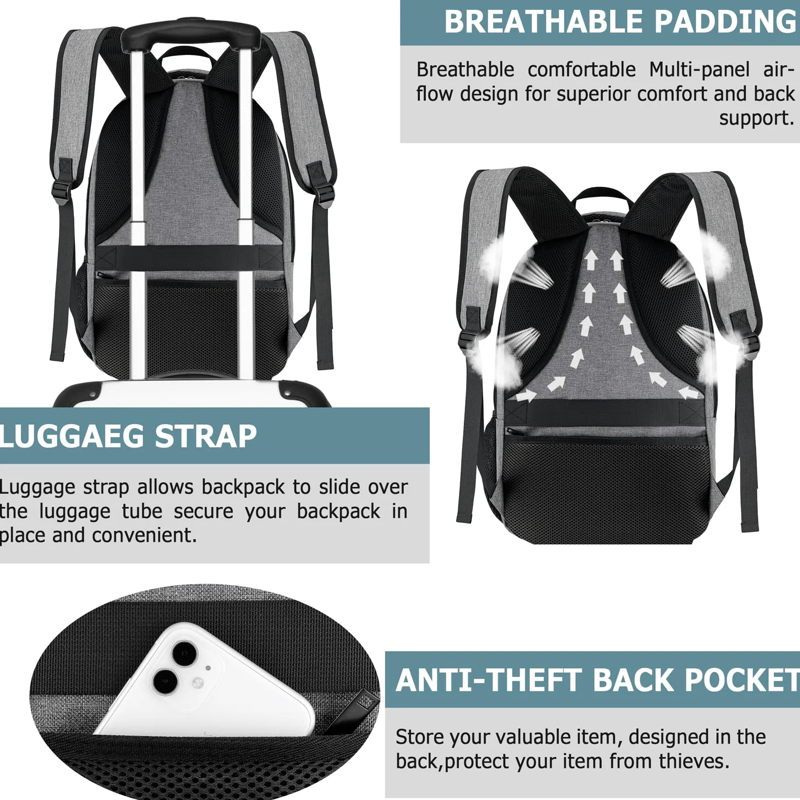 BIKROD Zaino Uomo Zaino per PC Portatile, 15,6 Pollici Zaino Porta PC con Caricatore USB Zaino da Lavoro, Impermeabile Zaino per Laptop, Computer, Notebook, Scuola, Viaggio Regalo Uomo & Donna