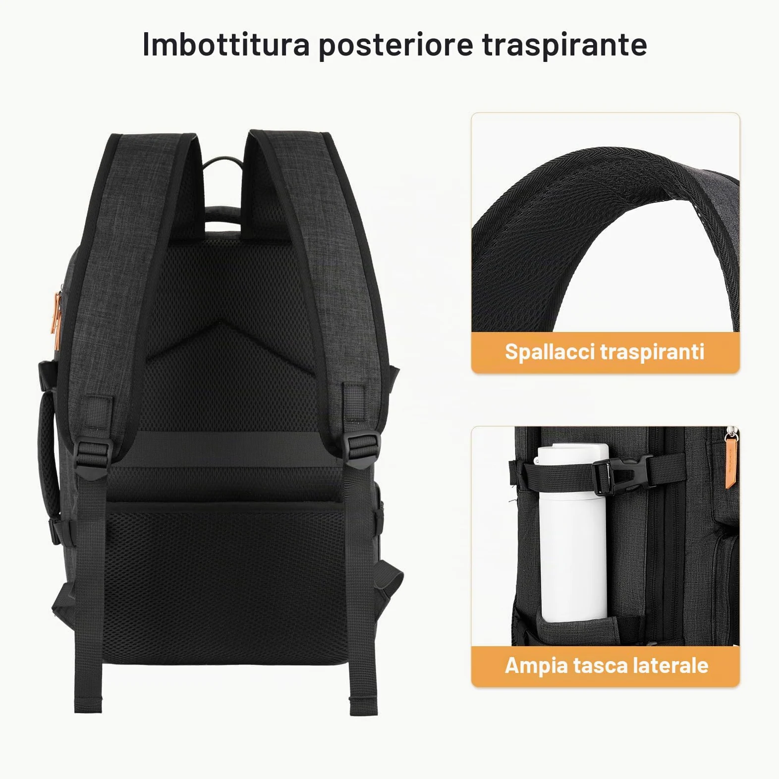 MOSISO Zaino Viaggio 40 Litri Donna e Uomo, Zaino Viaggio Approvato per il | Volo con Porta di Ricarica USB e 3 Scomparti, 17-17,3 pollici Zaini Espandibile per Laptop per Ufficio, Lavoro, Viaggi, Nero