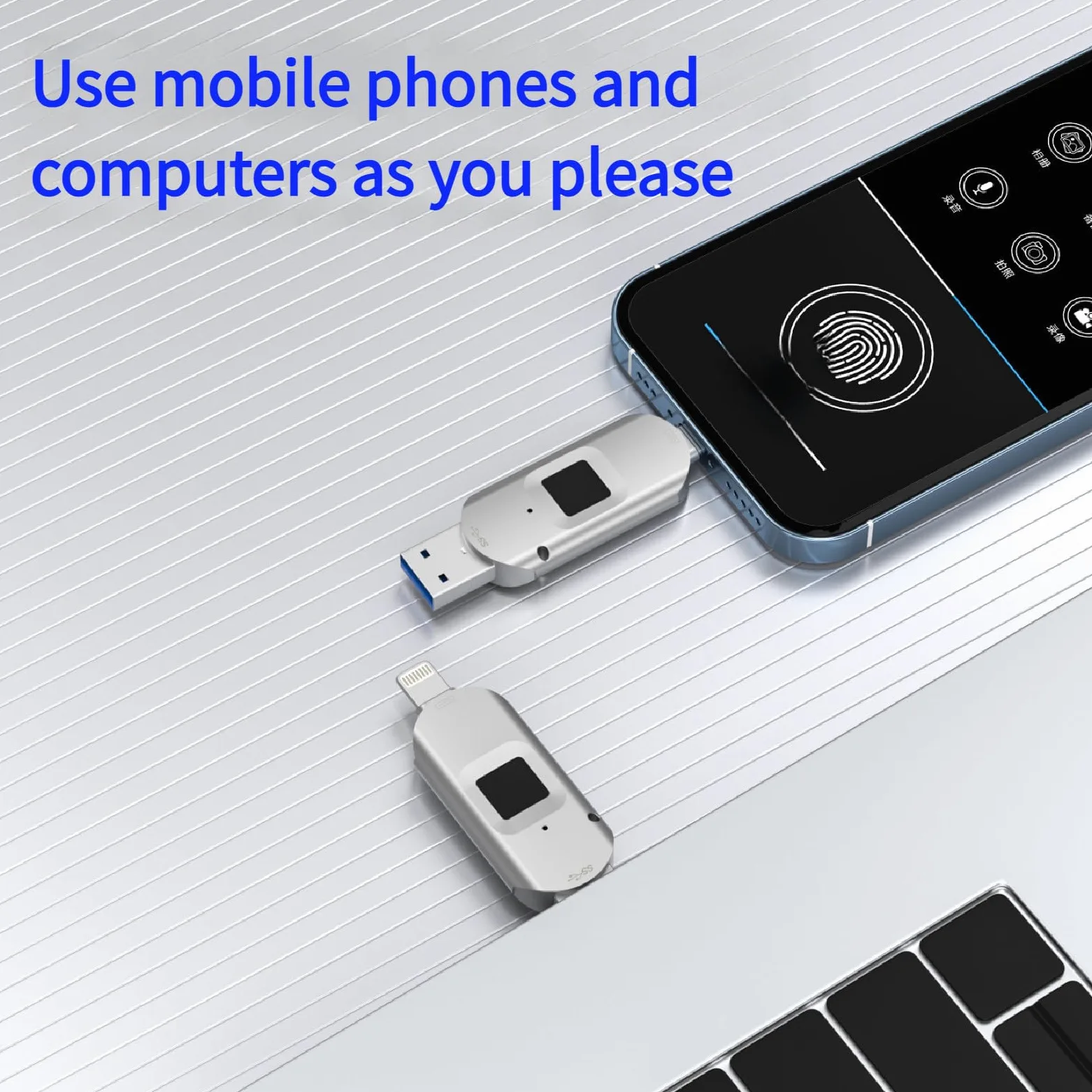 Chiavetta USB con sblocco Tramite Impronta Digitale, Protezione con Password di Sicurezza, unità USB 2 in 1 crittografata, Barra di archiviazione 256GB