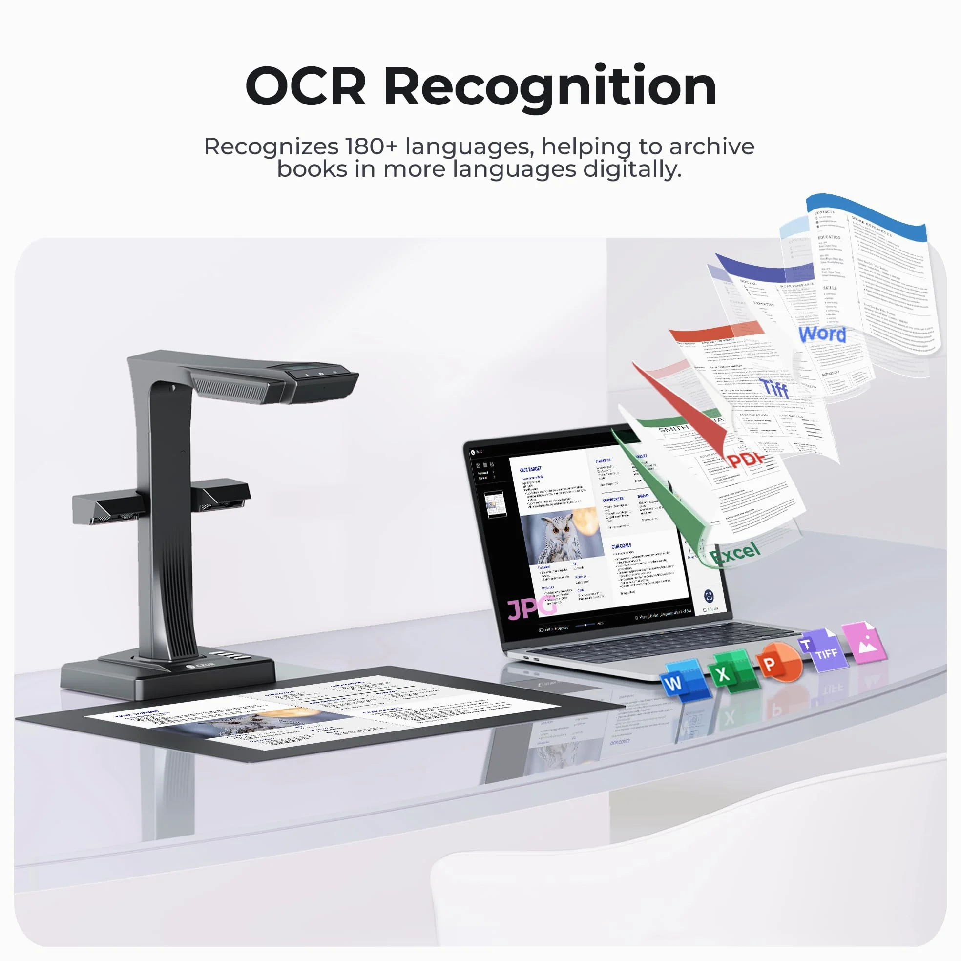 CZUR ET18 Pro Scanner per Libri Professionali, 18MP HD Telecamera Scanner per Documento con OCR, Converte i Documenti in PDF, Word, Tiff, Excel, compatibile con Windows macOS
