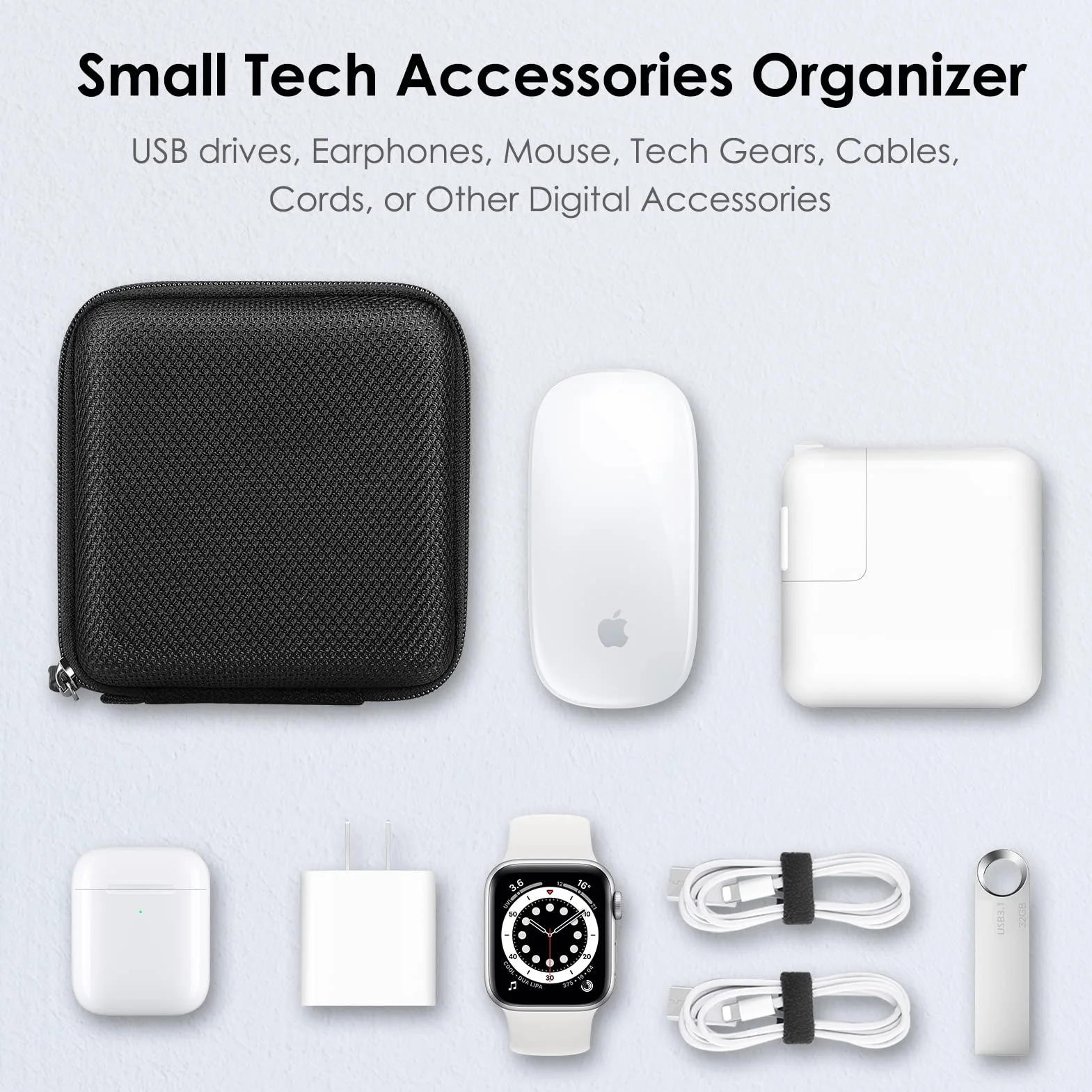 FINPAC Custodia Rigida per Caricatore di MacBook Air/Pro, Portatile ElettronicaPortaoggetti Borsa Cover per MacBook Charger/Magic Mouse/Cavo, Organizer per Viaggi Accessori, (Black)