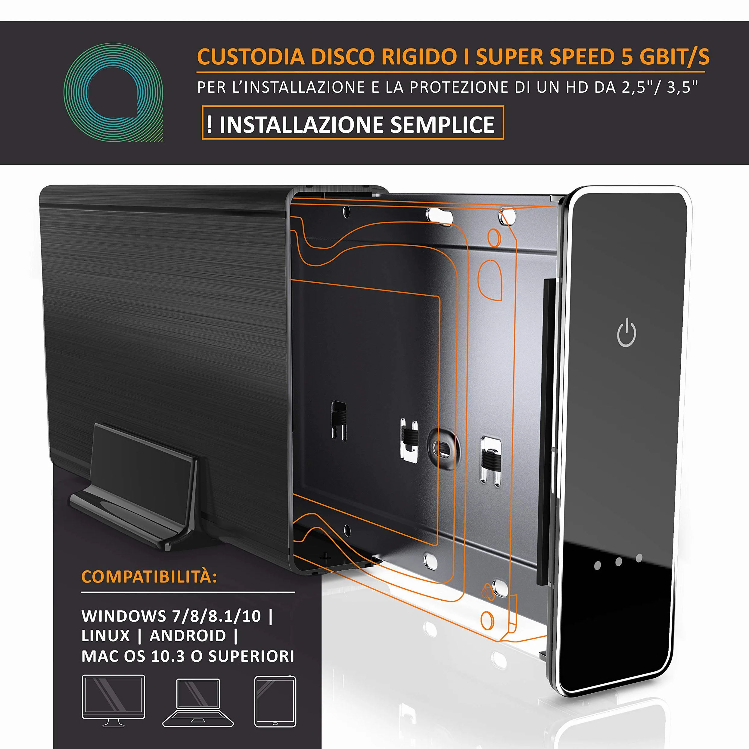 CSL - Case per Hard Disk 3.5 Pollici Esterno USB 3.0 - Custodia in Alluminio- per SSD e HDD - SATA - UASP - Super Speed 5 Gbit s - Plug e Play - Hot-Plug - con Alimentatore Incluso - Nero - Offerta