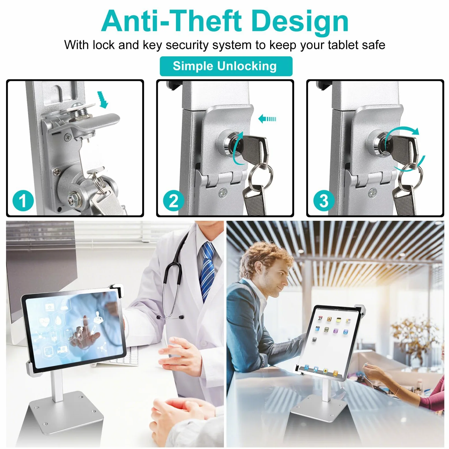 GDZN Supporto Tablet Antifurto Tavolo - Supporto iPad Sicurezza Antitaccheggio con Serratura e Chiave per Scrivania, Chiosco, Negozio/POS, Reception, Compatibile con iPad Pro, Samsung Tab, da 7-11"