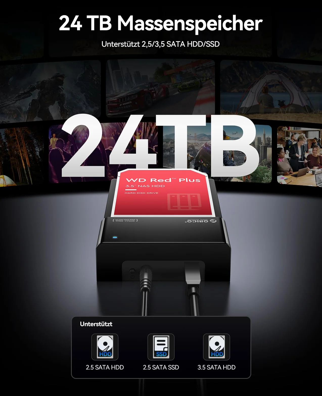 ORICO Docking Station Esterna USB 3.0 SATA per Dischi Rigidi SATA da 2,5/3,5 Pollici, Docking Station per Dischi Rigidi da 5 Gbps con Capacità Fino a 24 TB [Supporta UASP] 2230/2242/2260/2280