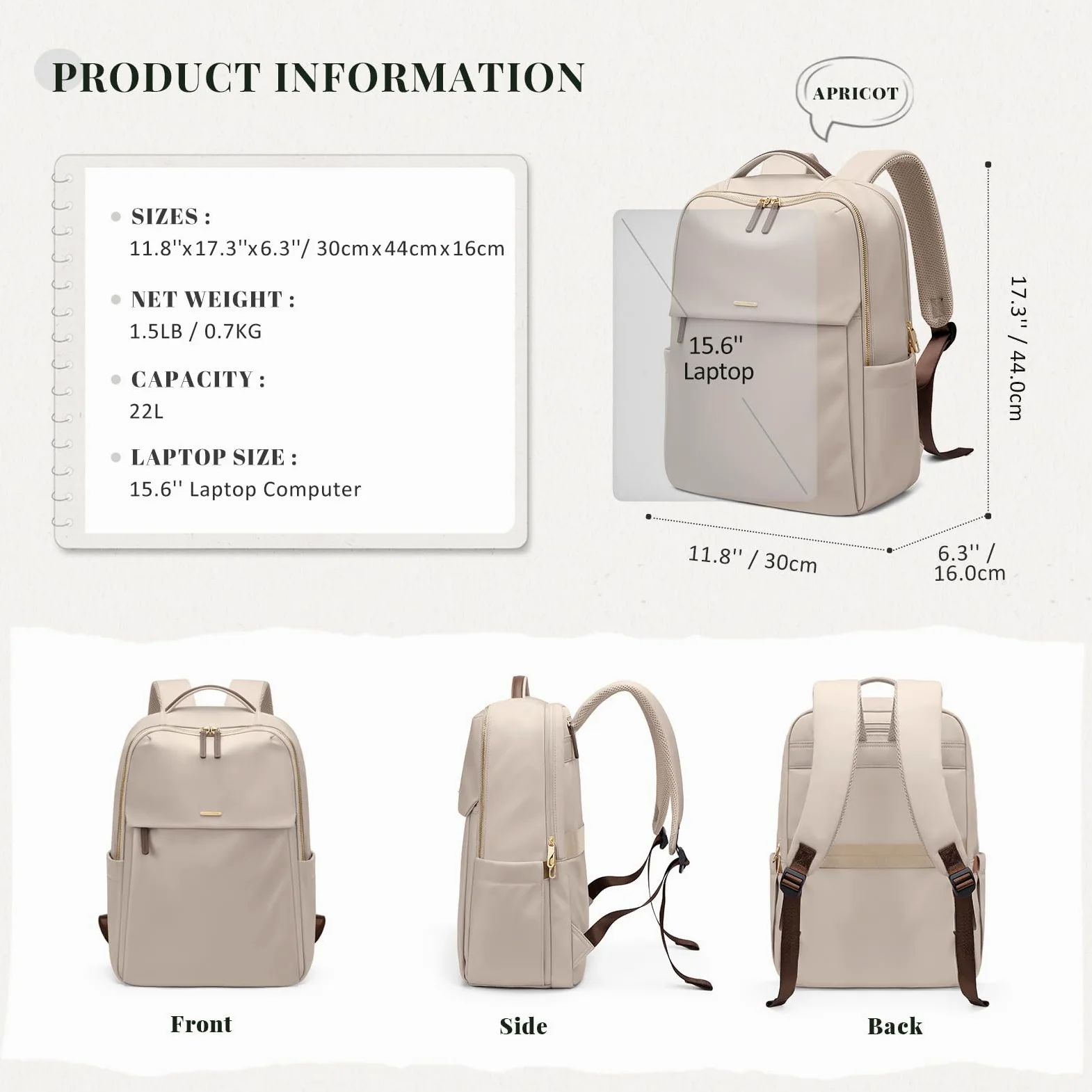 GOLF SUPAGS Zaino Porta PC Donna da 15.6 Pollici, Zaino Antifurto Donna Lavoro, Zainos Casual Daypacks per Università, Viaggi, Lavoro, Scuola