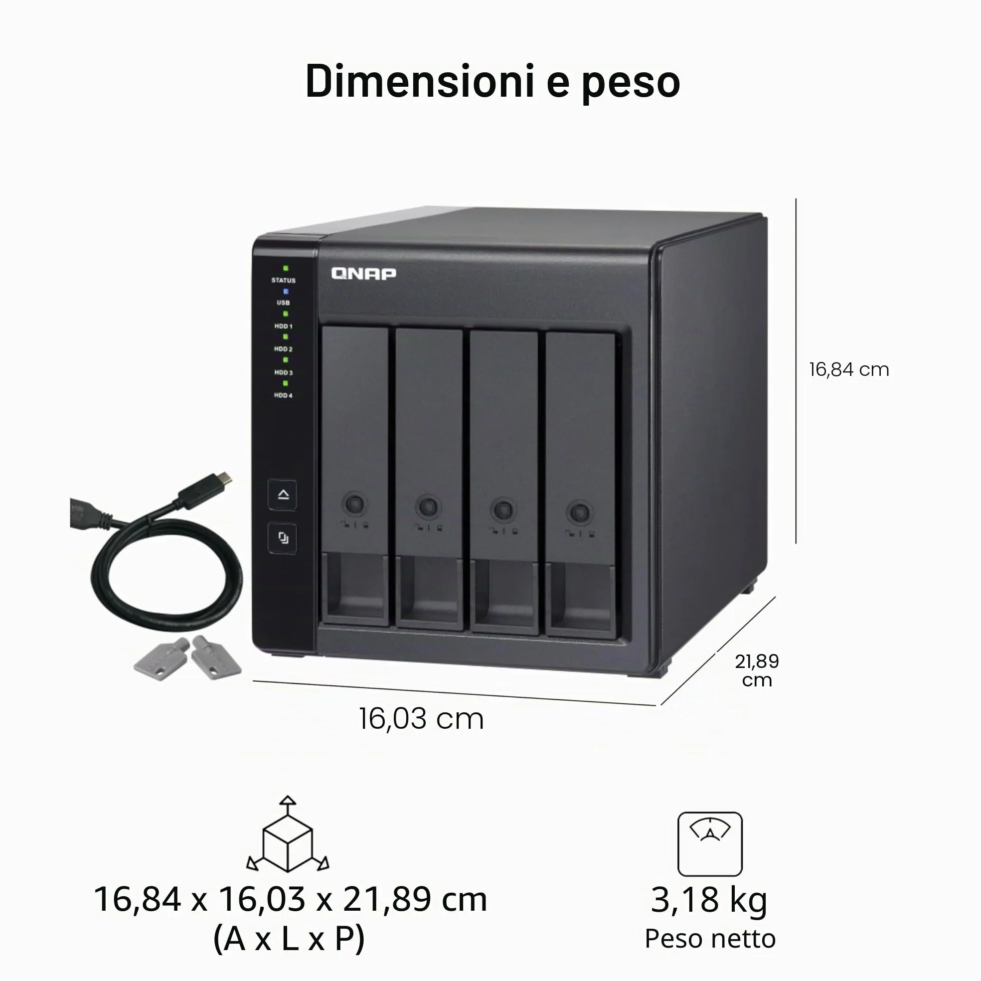 QNAP TR-004 Storage diretto (DAS) USB Type-C a 4 alloggiamenti con RAID hardware (senza disco)