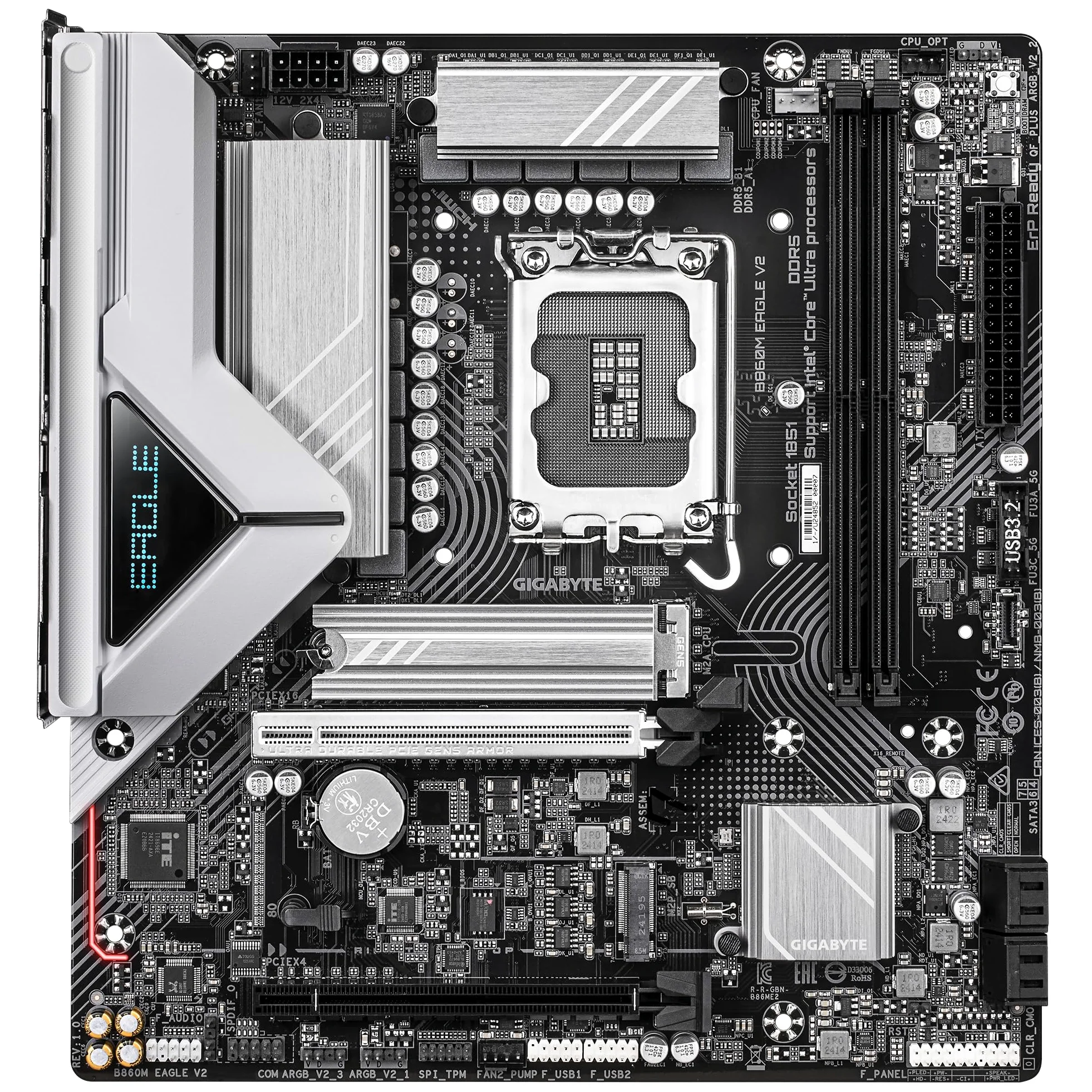GIGABYTE B860M EAGLE V2 Scheda madre - CPU Intel Core Ultra Series, VRM a 6+1+2 fasi, fino a 9066 MHz DDR5, 1x M.2 PCIe 5.0 + 1x M.2 PCIe 4.0, LAN 2.5 GbE, USB 3.2 Gen 1