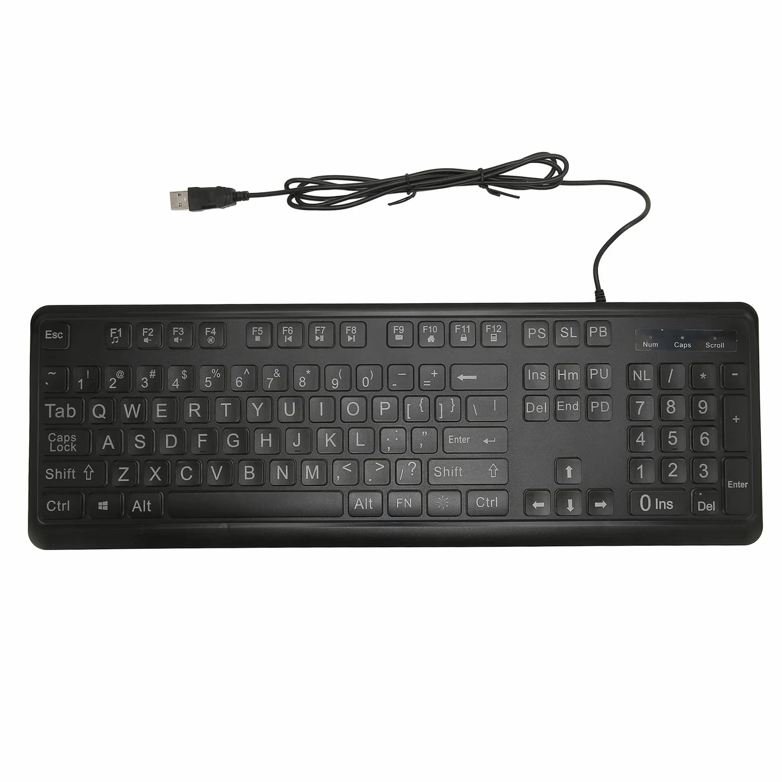 Tastiera con Stampa di Grandi Dimensioni Lettere Grandi in Grassetto Design Ergonomico per Anziani Non Vedenti Biblioteche Retroilluminazione a LED Bianca USB Cablata