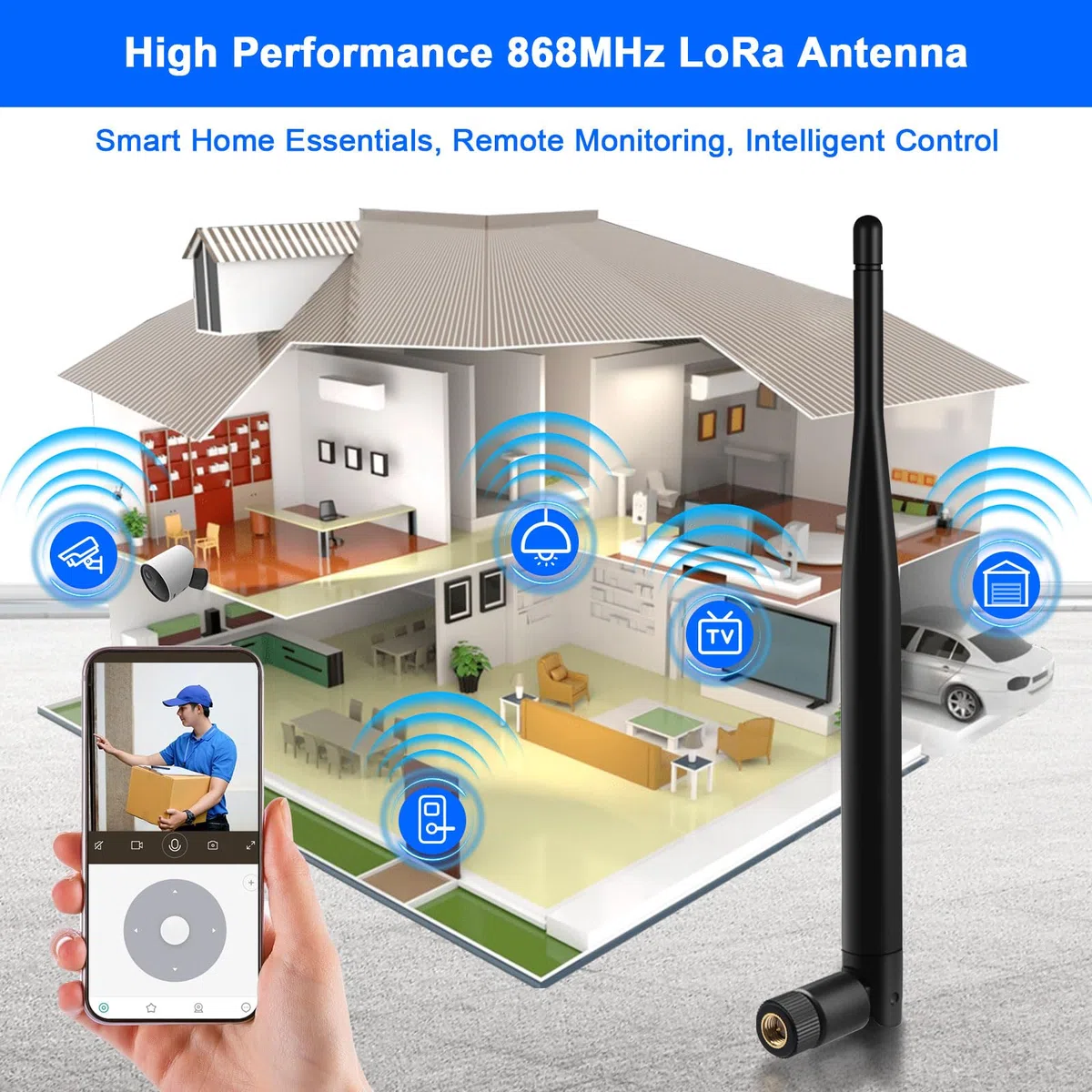 Antenna LoRa 868 MHz 5 dBi SMA maschio 195 mm + cavo femmina IPEX per tastiera mesh, ESP32 OLED, HTCC-AB02S, 50 Ω, VSWR < 1,5 (5 pezzi)