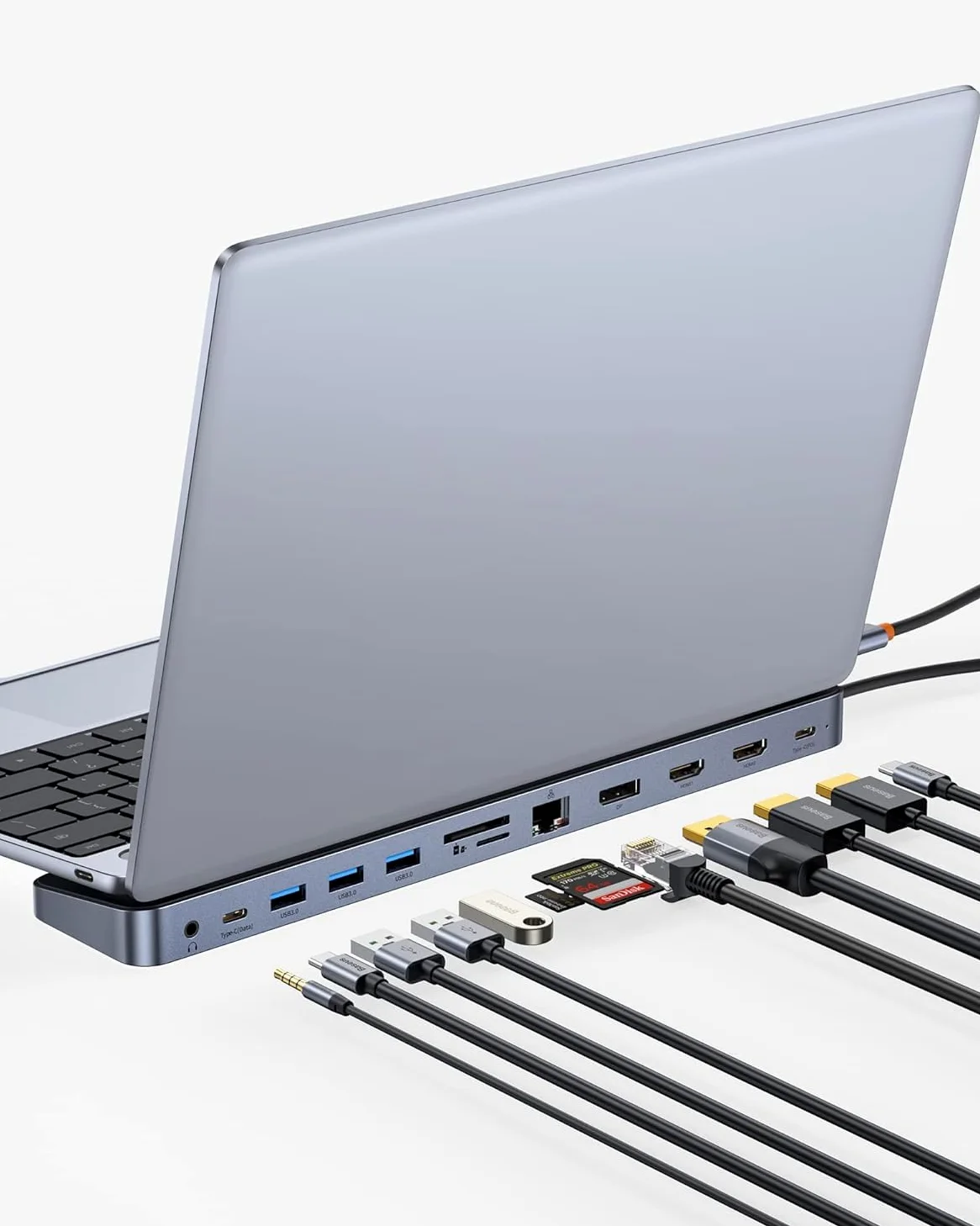 Baseus Docking station per computer portatile, 4K Multitasking Docking Station con 2 HDMI+DP, PD, 3 USB-A, RJ45, Audio, lettore di schede TF/SD, hub USB compatibile per MacBook/Dell/HP/Surface/Lenovo