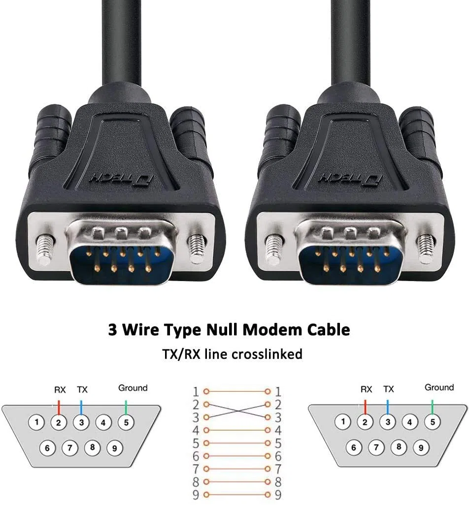 DTECH, da DB9 a DB9 RS232 - Cavo seriale null da maschio a maschio, cavo modem croce e cavo TX/RX, per comunicazioni dati (1,5 m, colore: nero)