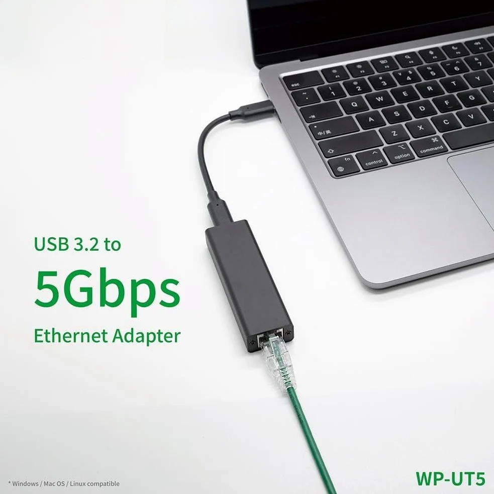Adattatore da USB 3.2 a 5GbE con chip Realtek RTL8157, convertitore Ethernet da 5 Gbps per laptop, dongle LAN cablato portatile per viaggi, scheda di rete USB C a RJ45 con cavo in alluminio