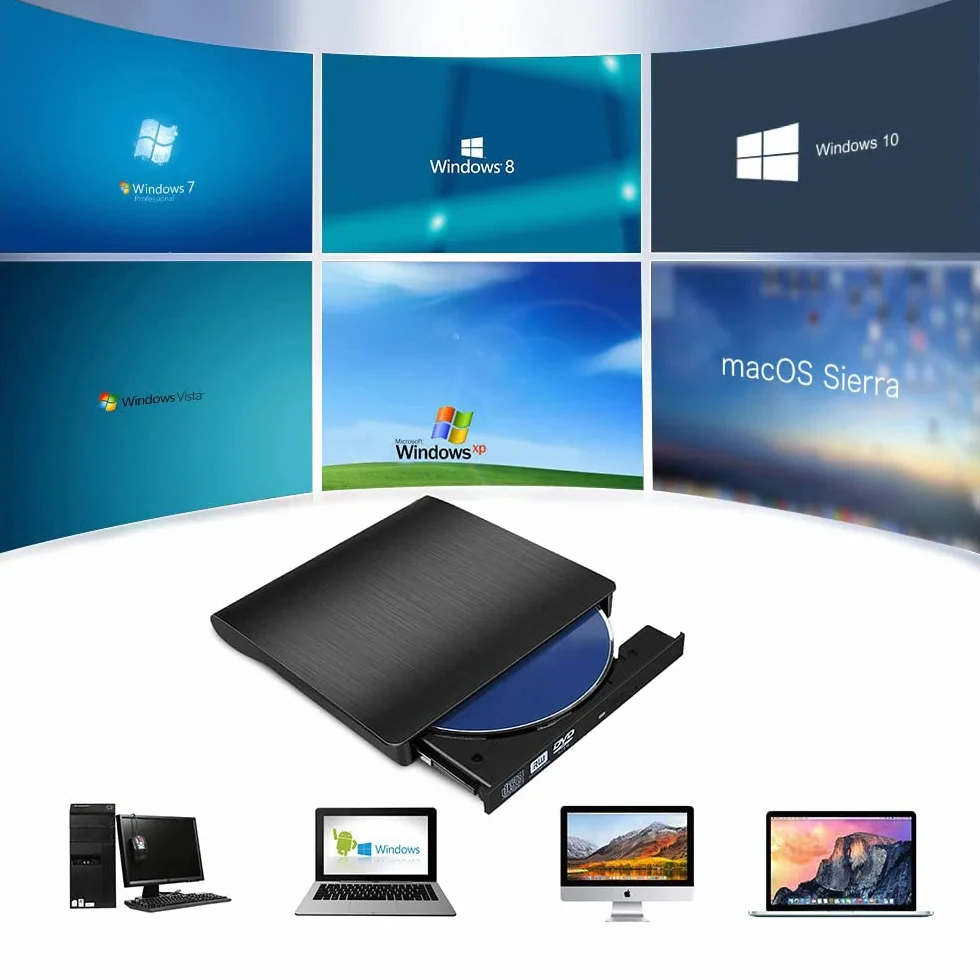 Retoo External DVD Drive USB 3.0 Type-C CD DVD +/-RW Optical Drive USB C Burner Slim CD/DVD ROM Rewriter Writer Reader Portable for PC Laptop Desktop MacBook Mac Windows 7 8.1 10 Linux OS Appl