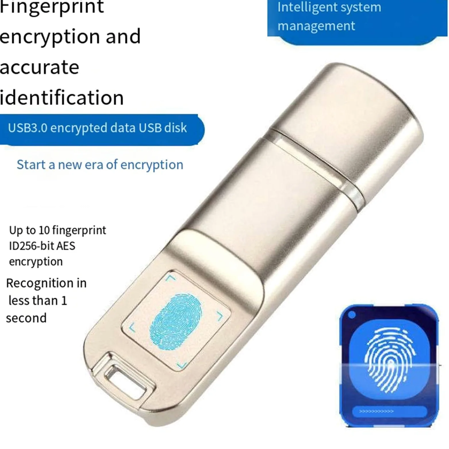 Chiavetta USB 3.0 Con Impronta Digitale,32 Gb/64 Gb/128 Gb/256 Gb, Chiavetta USB Antifurto per Ufficio, Memory Stick Con 10 Id Di Impronte Digitali Consentiti, Per Windows/Mac Os E Android 6.0 64GB