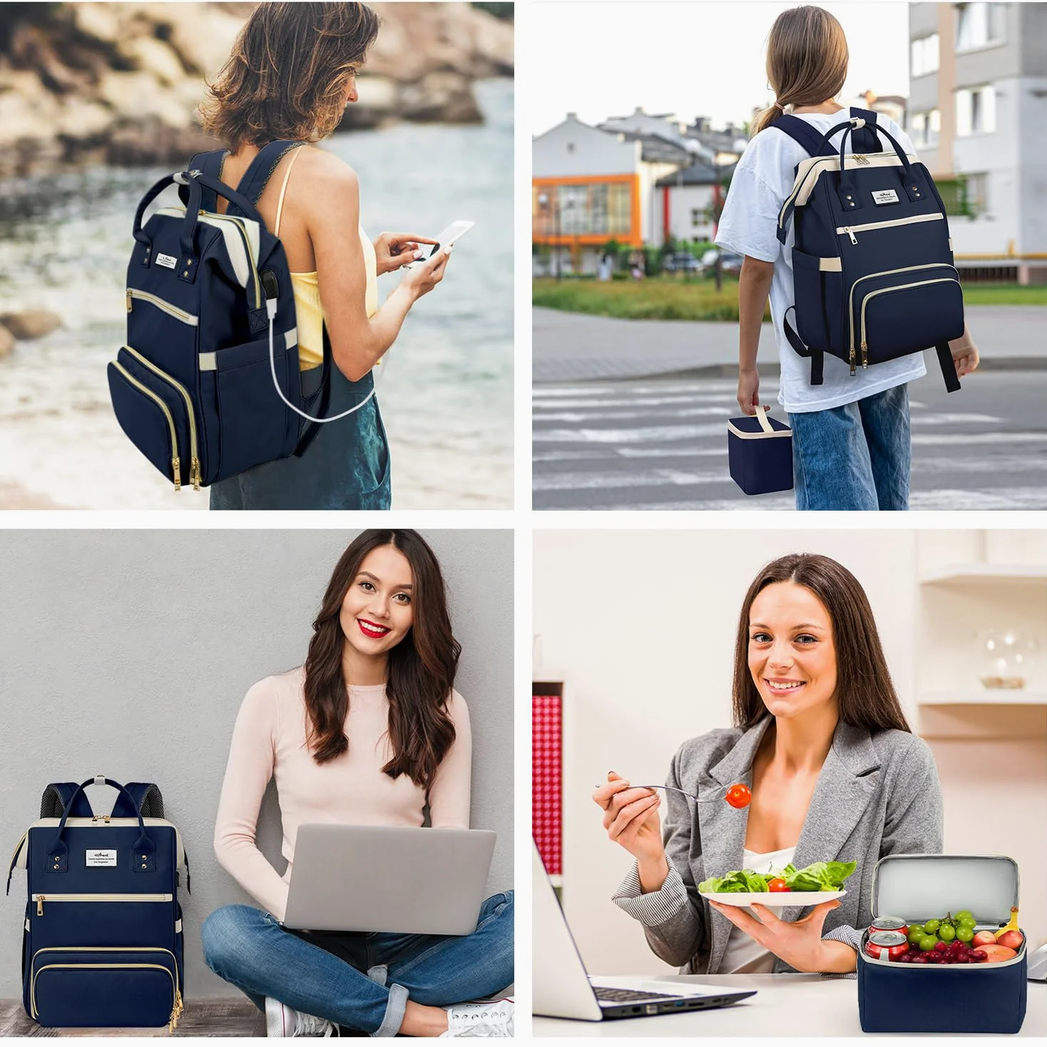 Zaino per il pranzo da uomo, zaino per laptop da 15.6 pollici con porta USB, borsa per laptop per scuola universitaria, insegnante, infermiera, lavoro, viaggi, blu