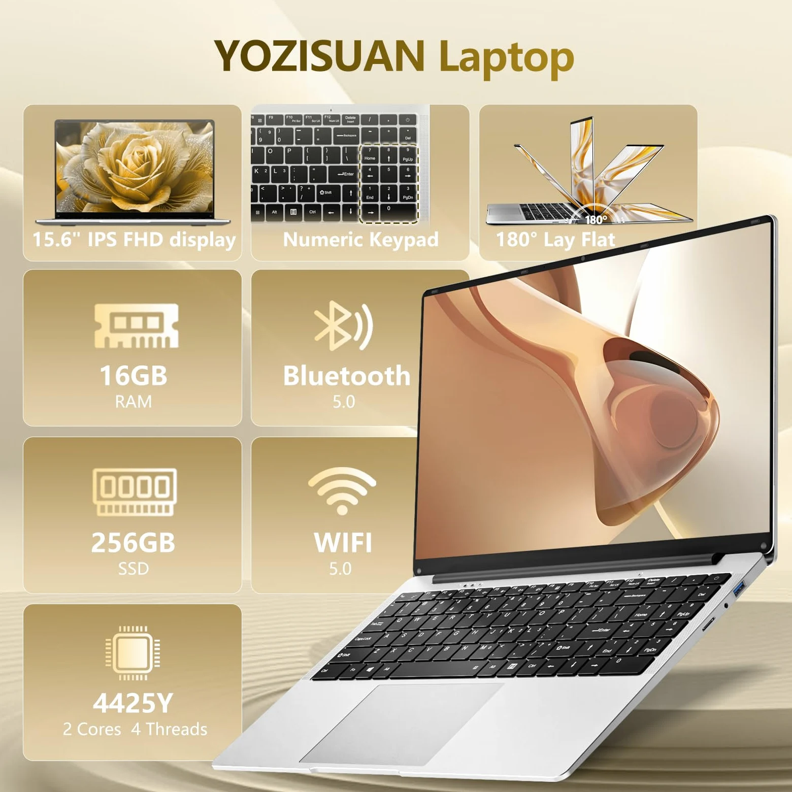 15,6 Pollici PC Portatile, 16GB RAM 256GB SSD Computer portatile | Notebook Core 4425Y (fino a 1,7 GHz), Win 11, compatibile con Wi-Fi 5 e Bluetooth,leggero e portatile, (3,5 libbre)