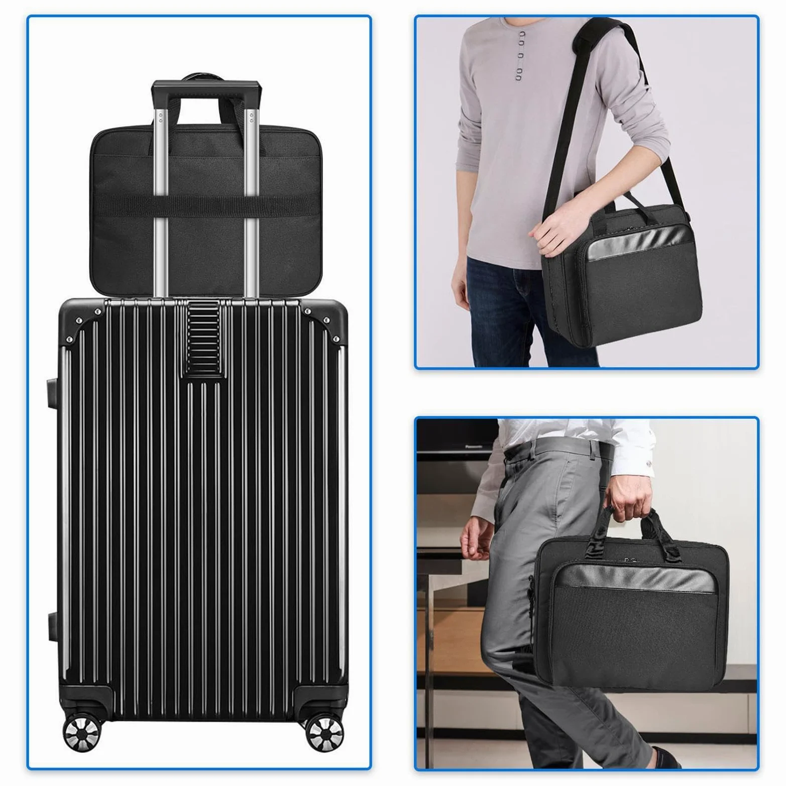 Borsa per computer portatile e stampante, con tracolla imbottita in | poliestere, grande capacità, organizer per stampante portatile, borsa da viaggio per ufficio e lavoro