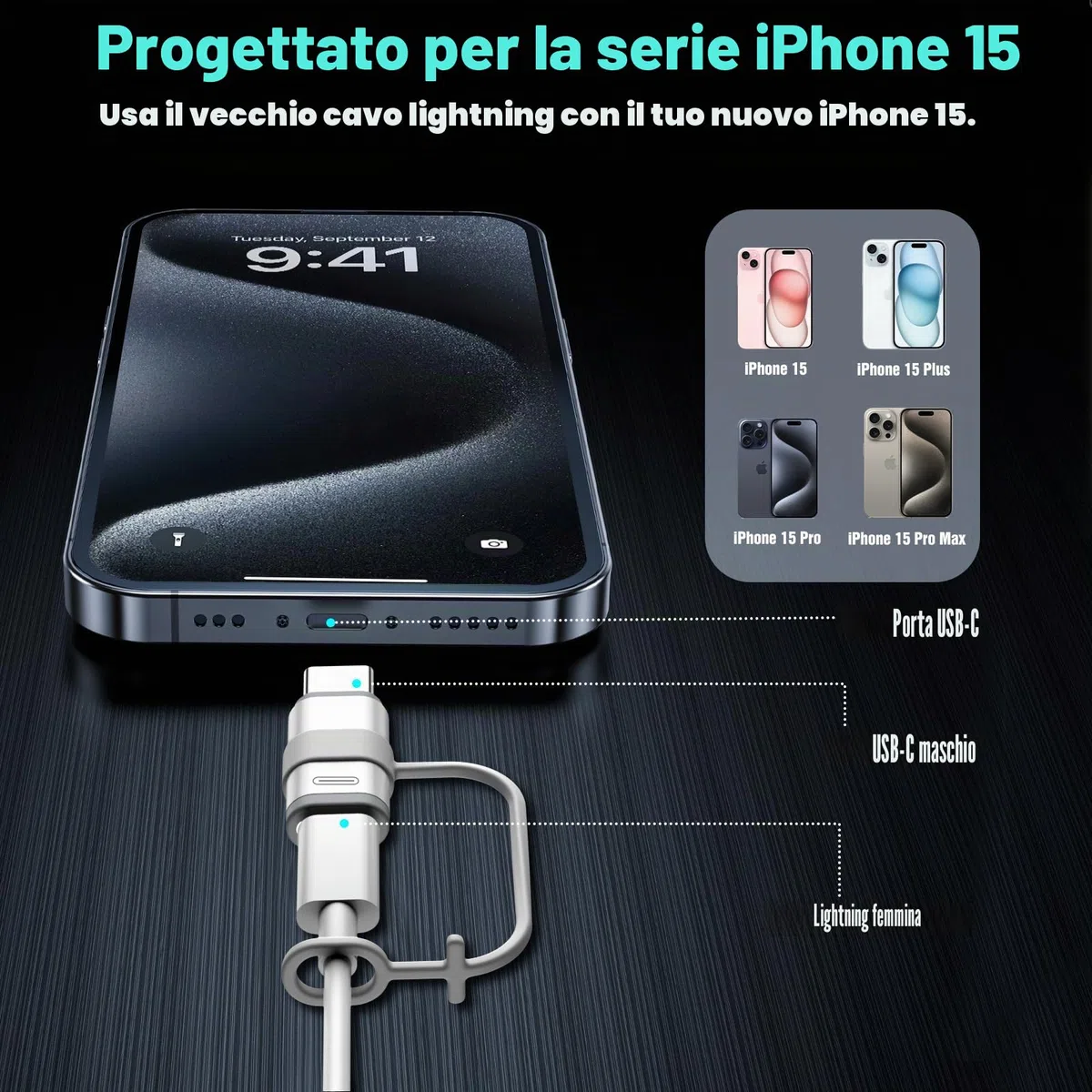 TiMOVO Adattatore da Femmina a USB C Maschio, USB-C a con Anti-Lost Loop, Carica e Sincronizzazione Dati per i-Phone 17/16 Pro/Pro Max/Plus, iPad PRO/Air, Non per Audio/OTG
