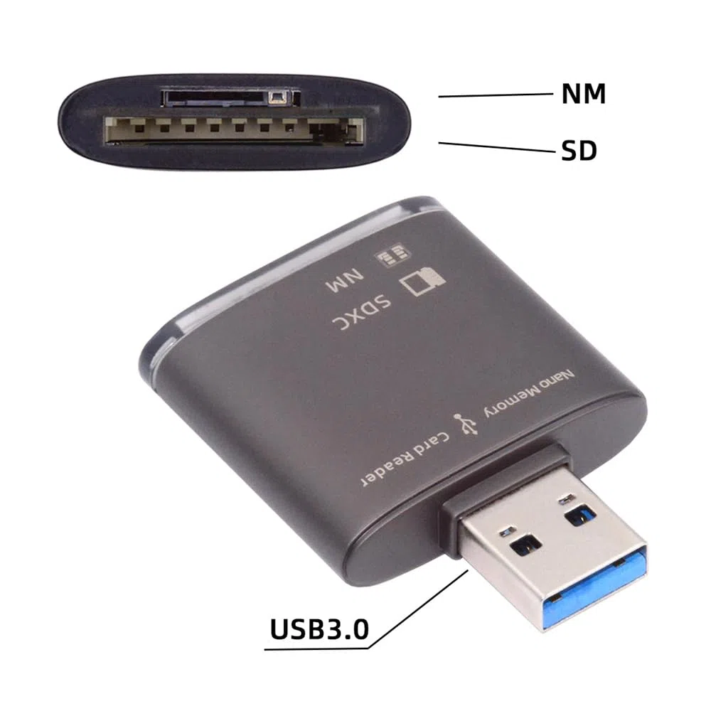 Xiwai Adattatore da USB 3.0 a NM Nano Memory Card e lettore di schede SD con scrittore a doppia porta per Mate Seial Phone & Camera & Laptop