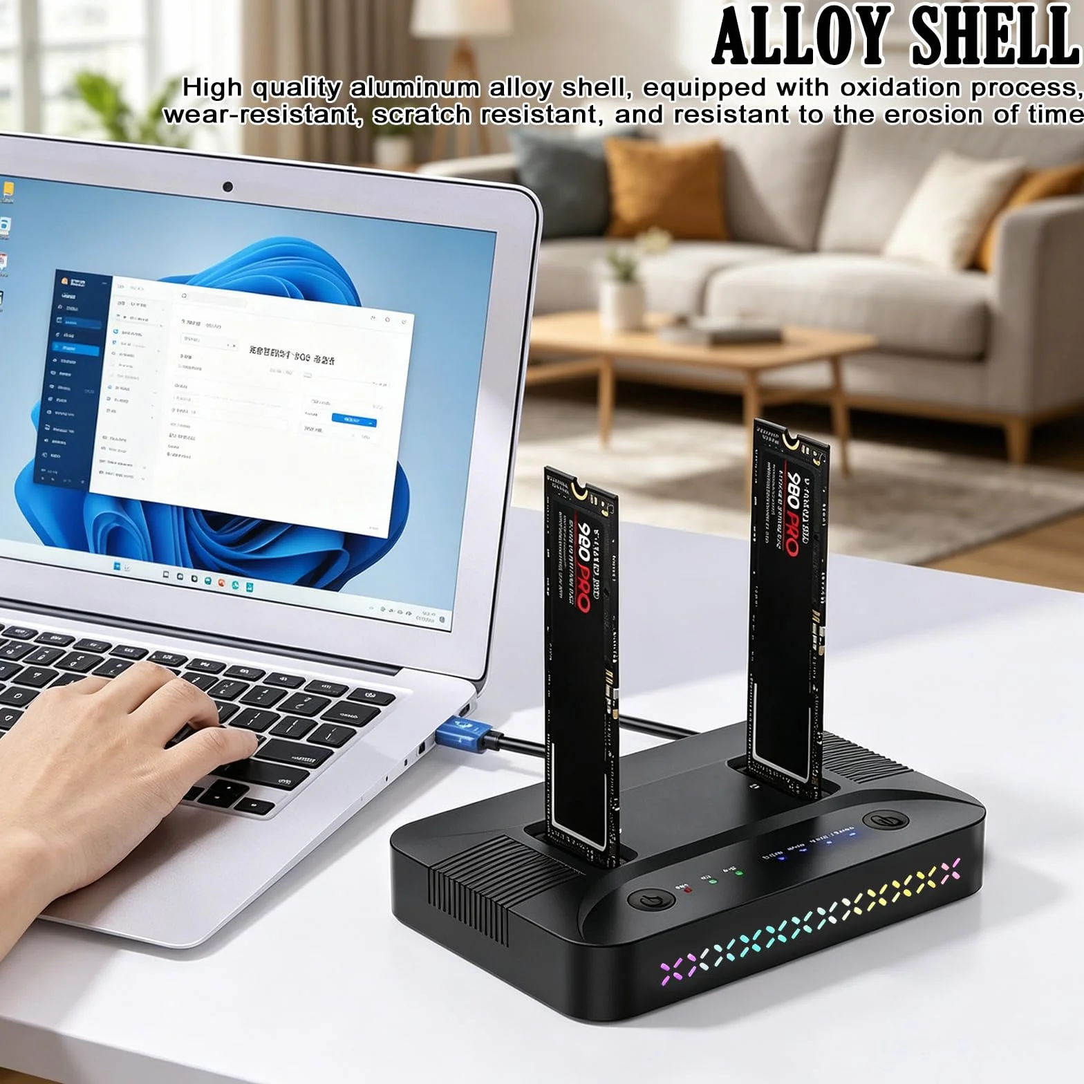 M.2 NVMe SATA SSD Clone Dock, USB 3.2 Gen 2x2 20Gbps Dual Bay M2 NVMe SSD Case Docking Station Reader Duplicator con Clonazione Offline Hard Disk Docking Station Clone Station per 2230/2242/2260/2280