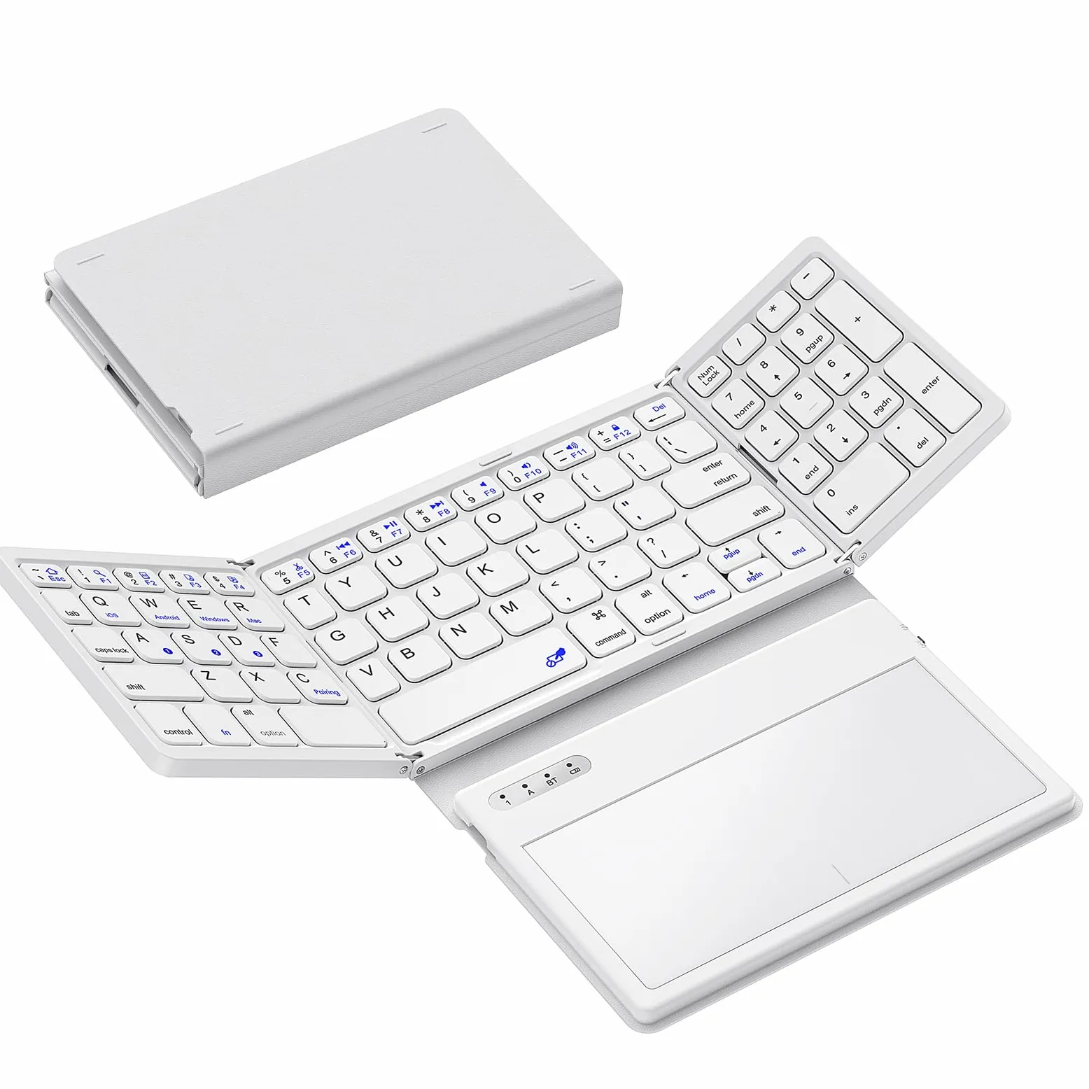GEODMAER Tastiera Bluetooth pieghevole, portatile di dimensioni standard, tastiera pieghevole con grande touchpad, tastiera numerica, in pelle PU, tastiera da viaggio wireless per Windows, Android,