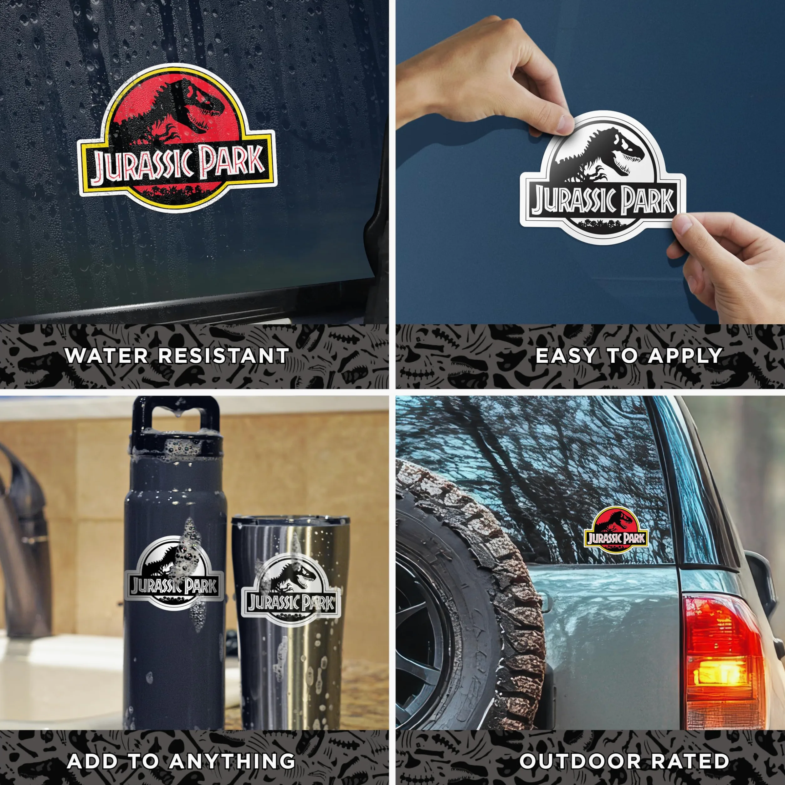 Jurassic Park - Set di 3 adesivi in vinile impermeabili colorati e bianchi per auto, camion, bottiglie d'acqua, laptop, skateboard, motivo: Jurassic World