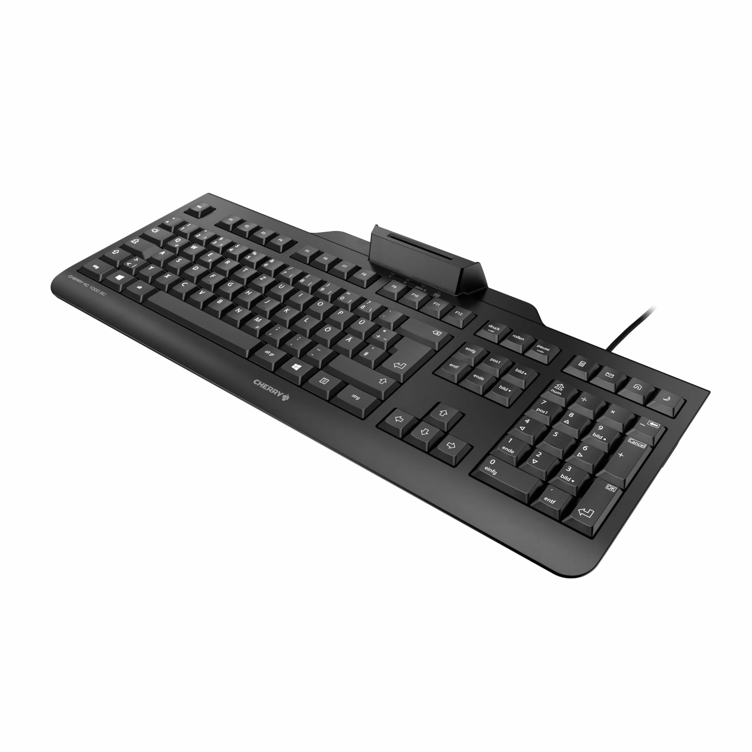 CHERRY KC 1000 SC, Tastiera di Sicurezza Cablata con Lettore di Carte Integrato, Layout Tedesco (QWERTZ), Plug & Play (Connettore USB-A), Design Piatto, Nero