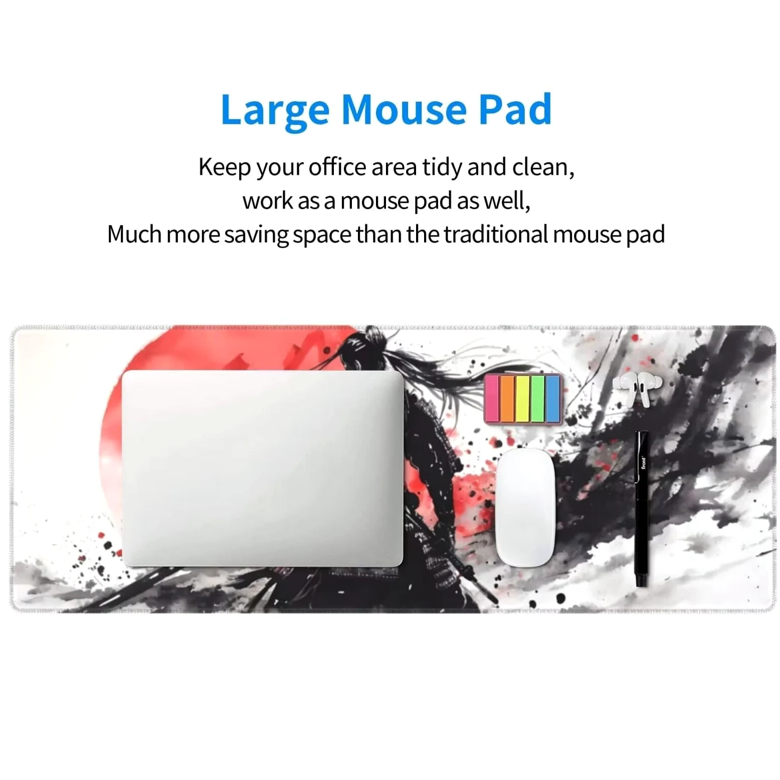 Tappetino Mouse, Tappetino Mouse Gaming Grande XXL 1500x800x3mm Tappetino Scrivania Mouse Pad, Base in Gomma Antiscivolo, Bordi Cuciti,Lavabile, Mousepad per Ufficio e Gaming (Samurai giapponesi) R568