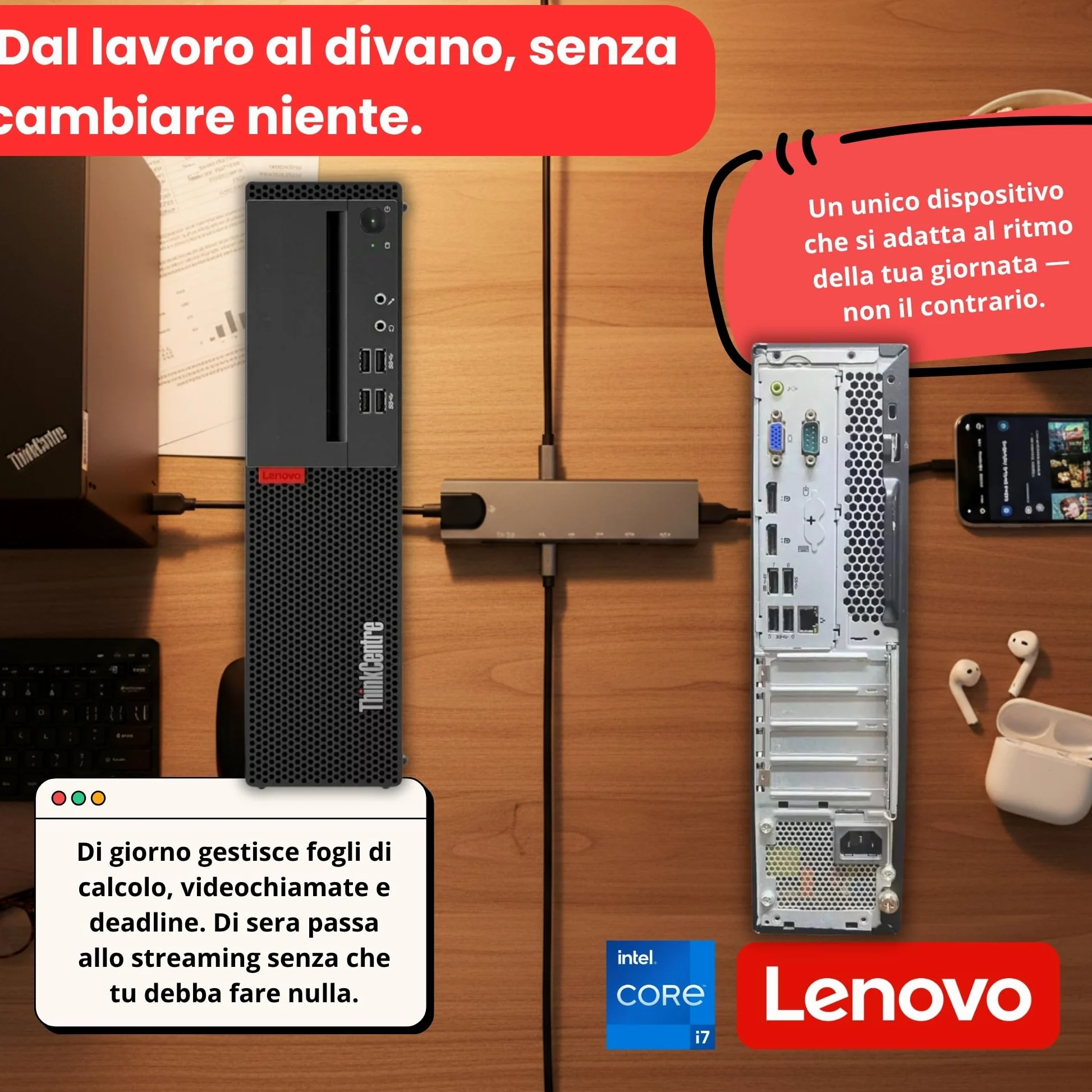 Lenovo ThinkCentre M720S Intel i7 8700 12 thread 4.60 GHz Business Office Multimedia Computer con 3 anni di garanzia! - 16 GB - 1000 GB SSD - USB 3.0 - WLAN - Windows 11 Prof. 64 bit - #8268