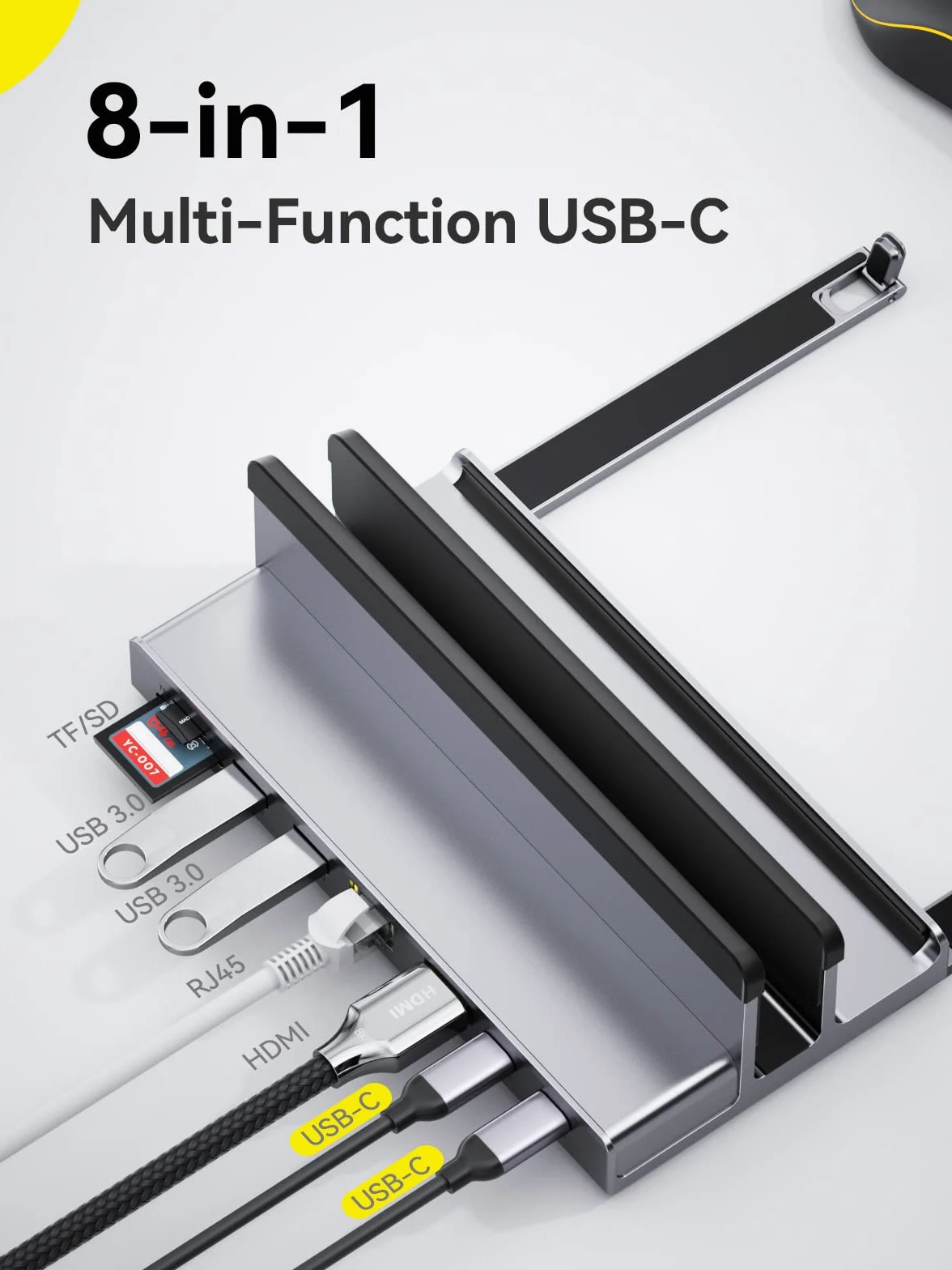 Dock USB C, QUUGE 8 in 1 MacBook Dock con HDMI 4K@60Hz, 2x USB 3.0, Gigabit Ethernet, 100 W PD, SD/TF 3.0, Laptop Docking Station con supporto per MacBook Air/Pro M3, Dell