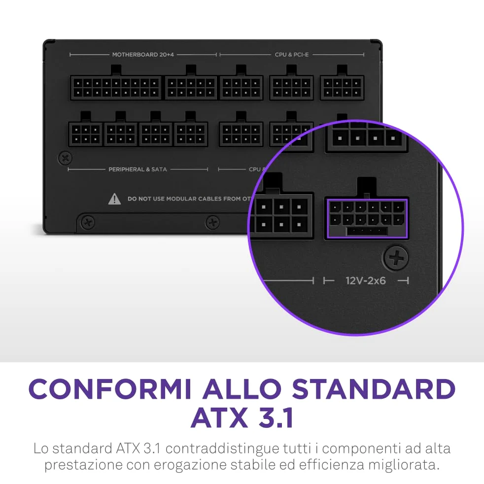 NZXT C1200 Gold ATX 3.1 - Alimentatore per PC da gaming completamente modulare a rumorosità ridotta - 1200 watt - 80 PLUS Gold - Connettore 12V-2x6 - Condensatori 100% giapponesi - Nero