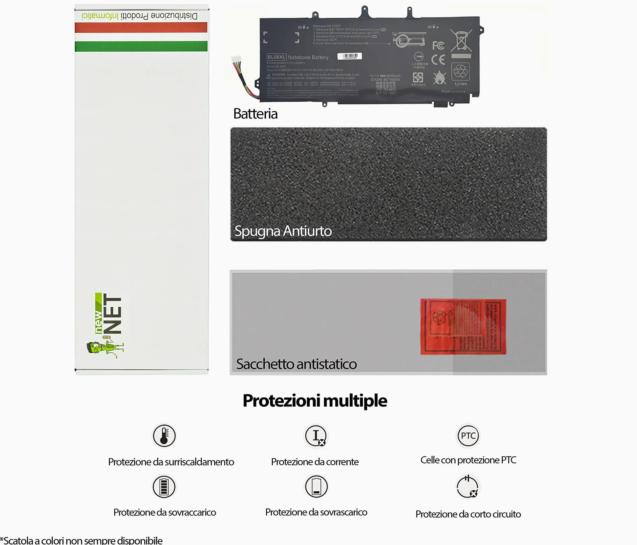 new net Batteria BL06XL BL06042XL 722236-171 HSTNN-DB5D HSTNN-W02C 722236-2C1 Compatibile con Notebook HP EliteBook Folio 1040 G0 G1 G2 [3600mAh 11.1V]