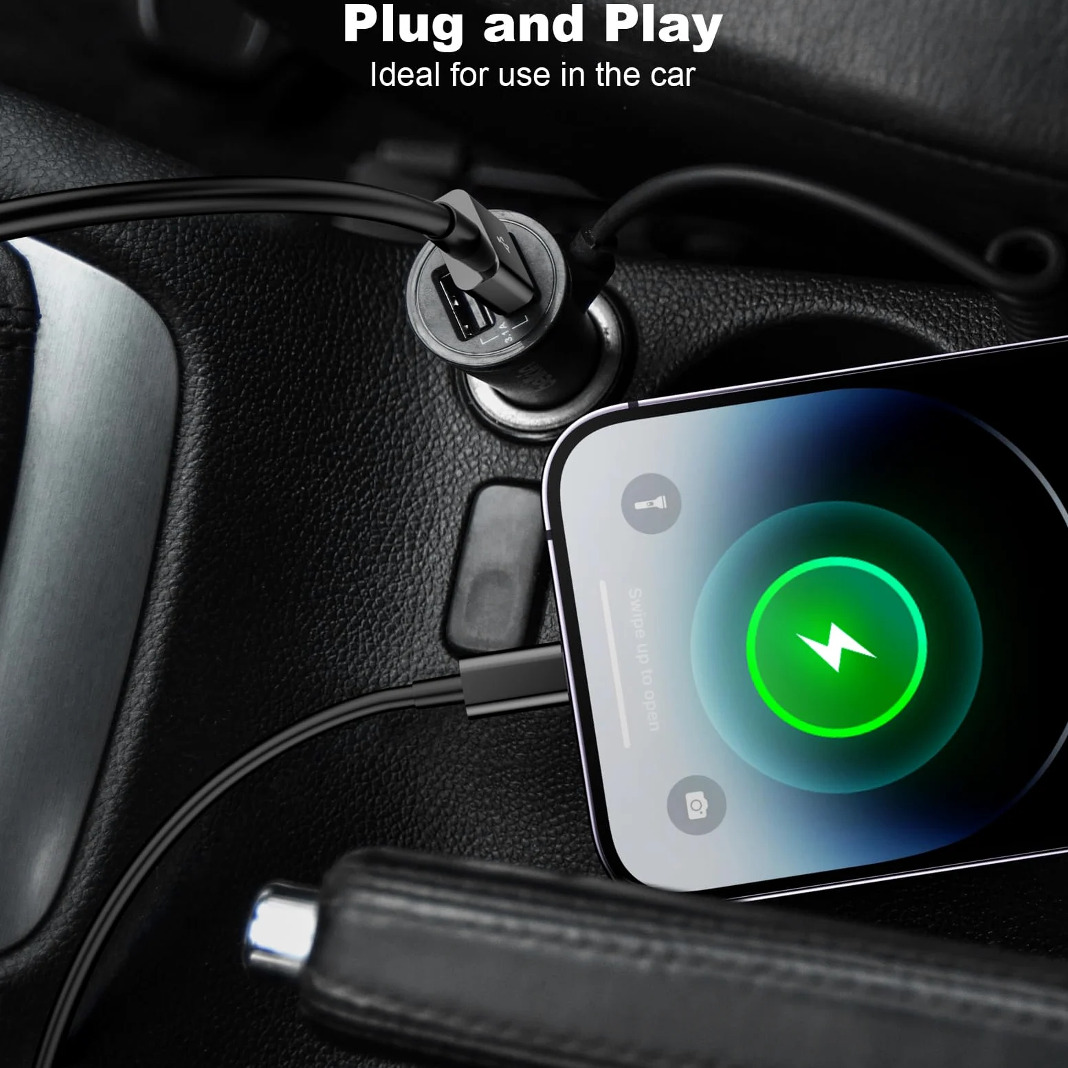 Cveael Cavo Carplay per auto, 1,8 m, cavo USB A a Lightning compatibile per iPhone 14 13 12 11 Pro Max XR XS X 8 7 6 Plus SE iPad caricabatterie auto cavo di ricarica (nero)