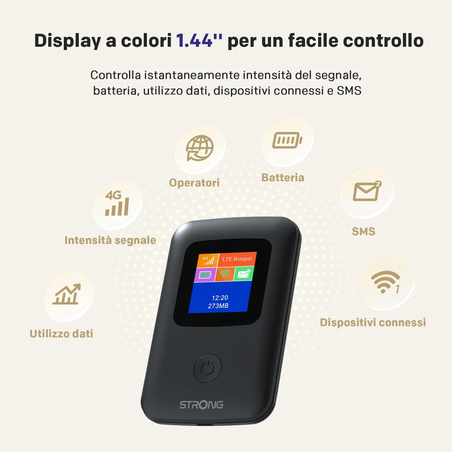 STRONG 4GMIFI150CD Saponetta WiFi con SIM, CAT4 150 Mbps | Display a Colori, Hotspot WiFi per Viaggi e Lavoro Mobile, Condivide 4G con 10 Dispositivi, Batteria 2100 mAh & USB-C