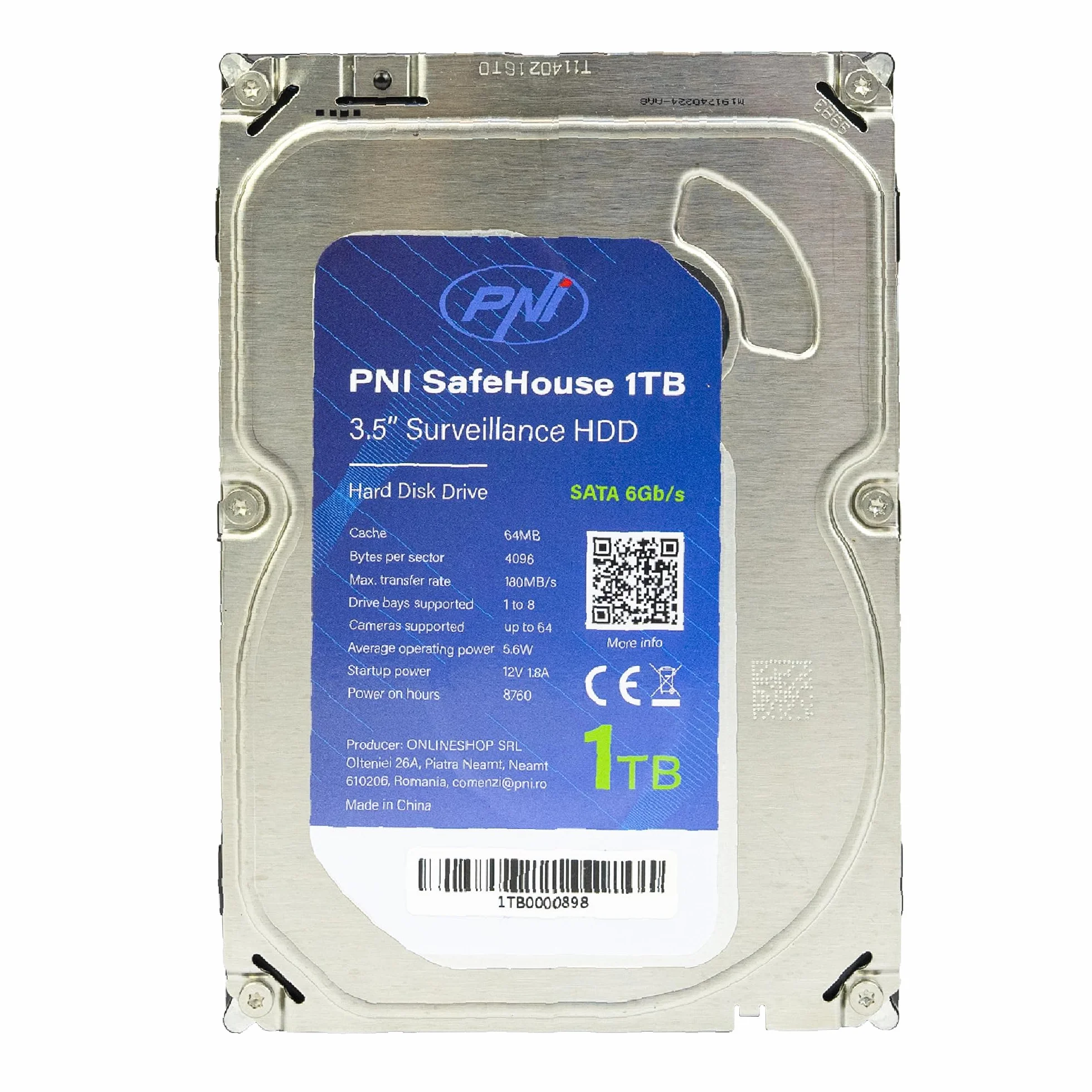 PNI Hard Disk interno SafeHouse 1TB, 3.5" HDD, CCTV, 64MB, per sistemi di sorveglianza