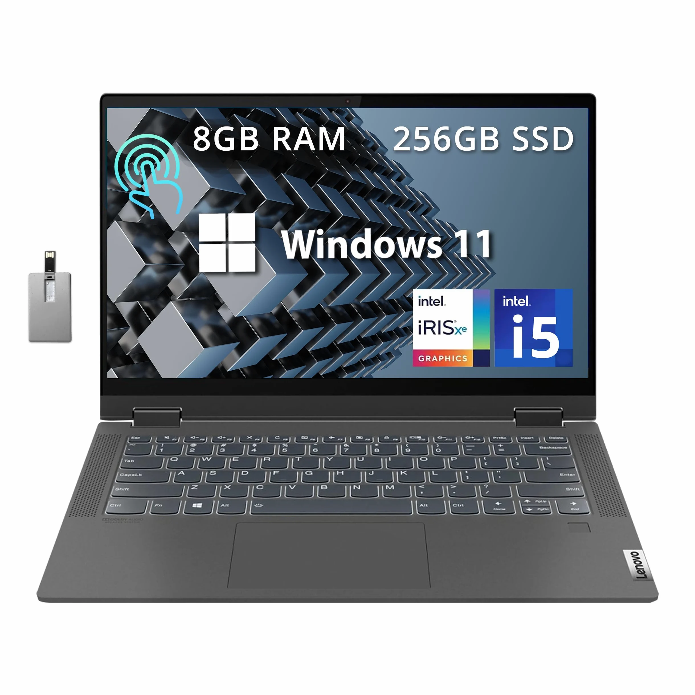Lenovo IdeaPad Flex 5 - Computer portatile touchscreen FHD da 15,6", Intel Core i5 1135G7, 8 GB di RAM, SSD da 256 GB, Intel Iris Xe, tastiera retroilluminata, lettore di impronte digitali, webcam HD,