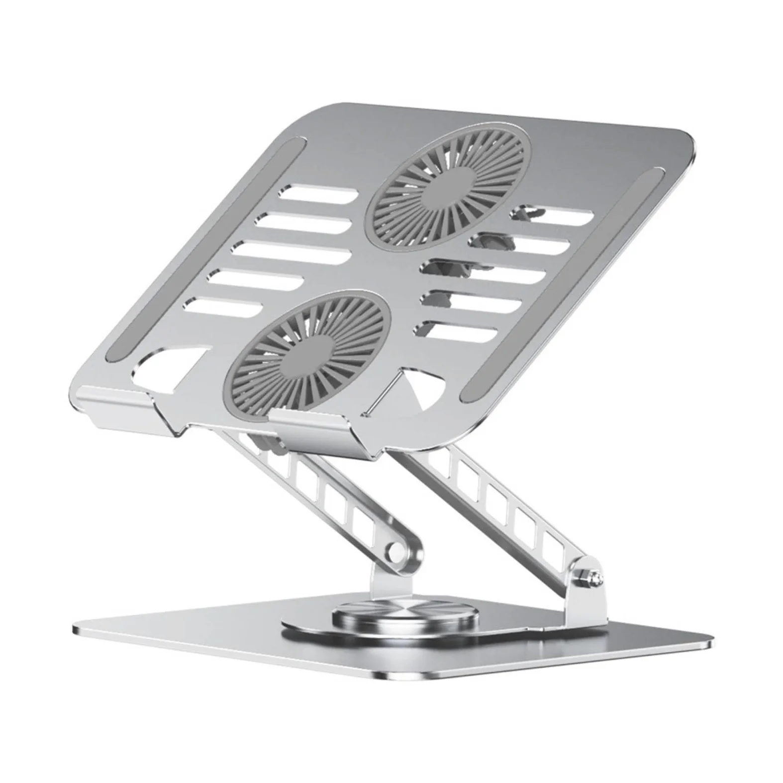 Supporto Laptop Raffreddamento Alluminio Struttura Doppio Braccio Ventilazione Base Rotante Portatile Pieghevole Antiscivolo per Lavoro, Argento, Argento, 17 Pollici