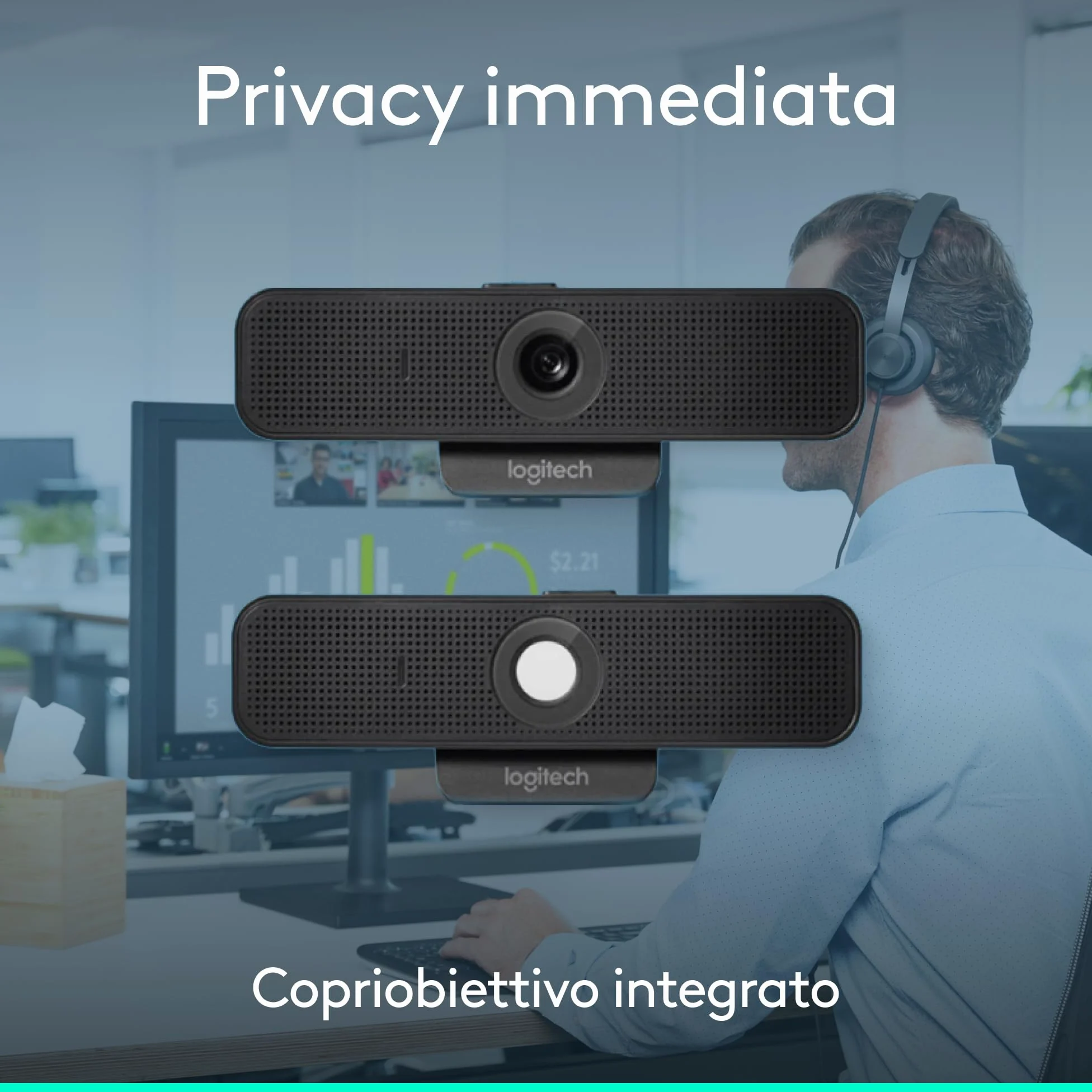 Logitech C925e webcam professionale, video HD 1080p/30fps, correzione dell'illuminazione, autofocus, audio chiaro, copriobiettivo, per Microsoft Teams, Google Meet, Skype, WebEx, Cisco - Nero