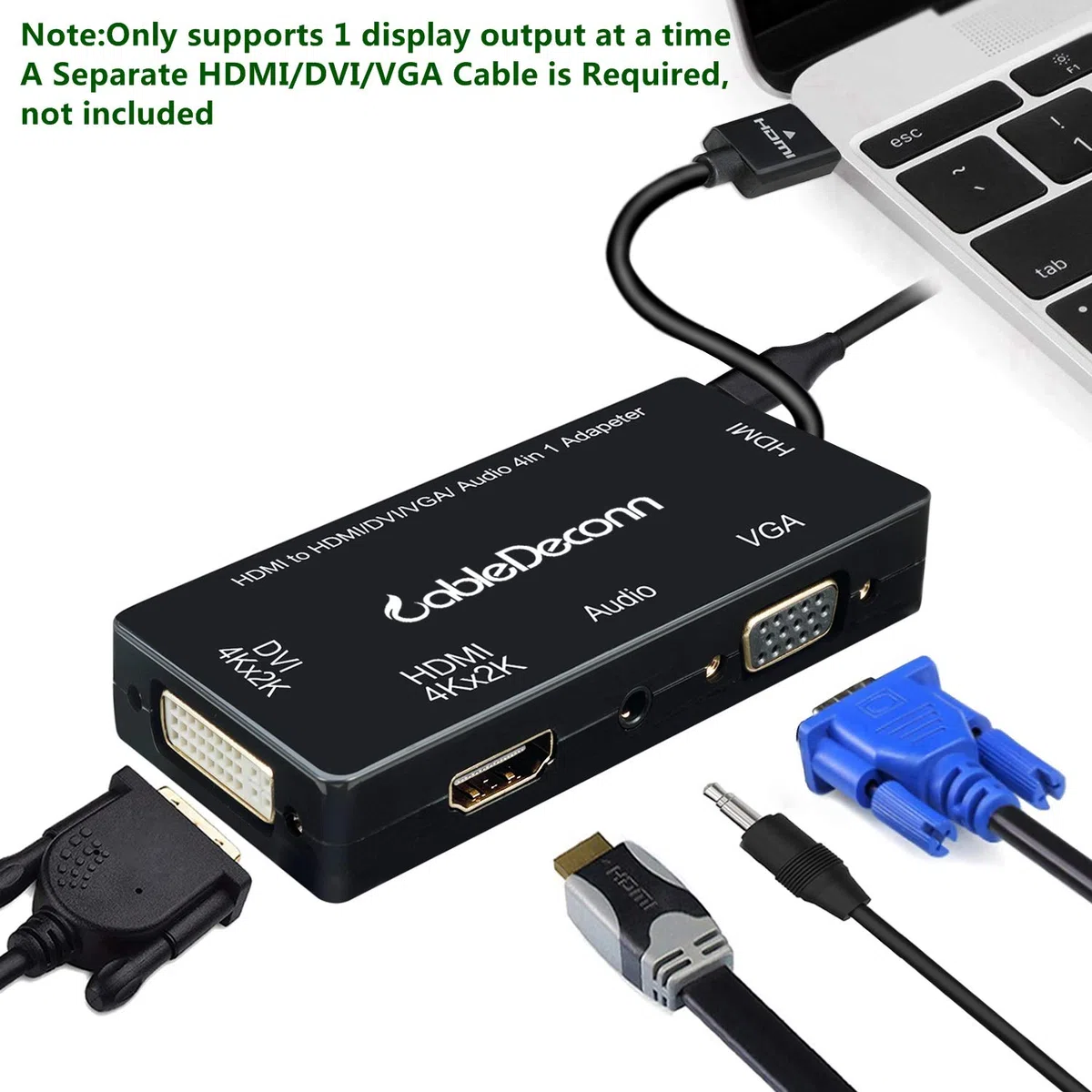 Multiport 4-In-1.Hdmi To HDMI Dvi 4.K VGA Adapter Cavo With Audio Output Convertitore (Black)