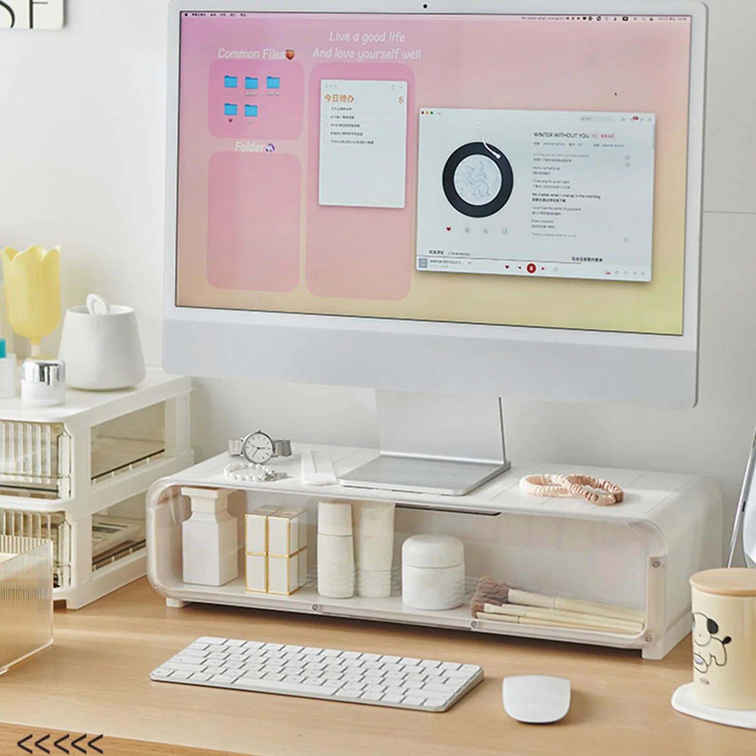 Alzaschermo per Scrivania Ergonomico E Antiscivolo, Multiuso Con Spazio Di | Alzatina per Laptop e Organizzatore da Ufficio Per Scuola, Postazione Di Lavoro, PC, Stampant