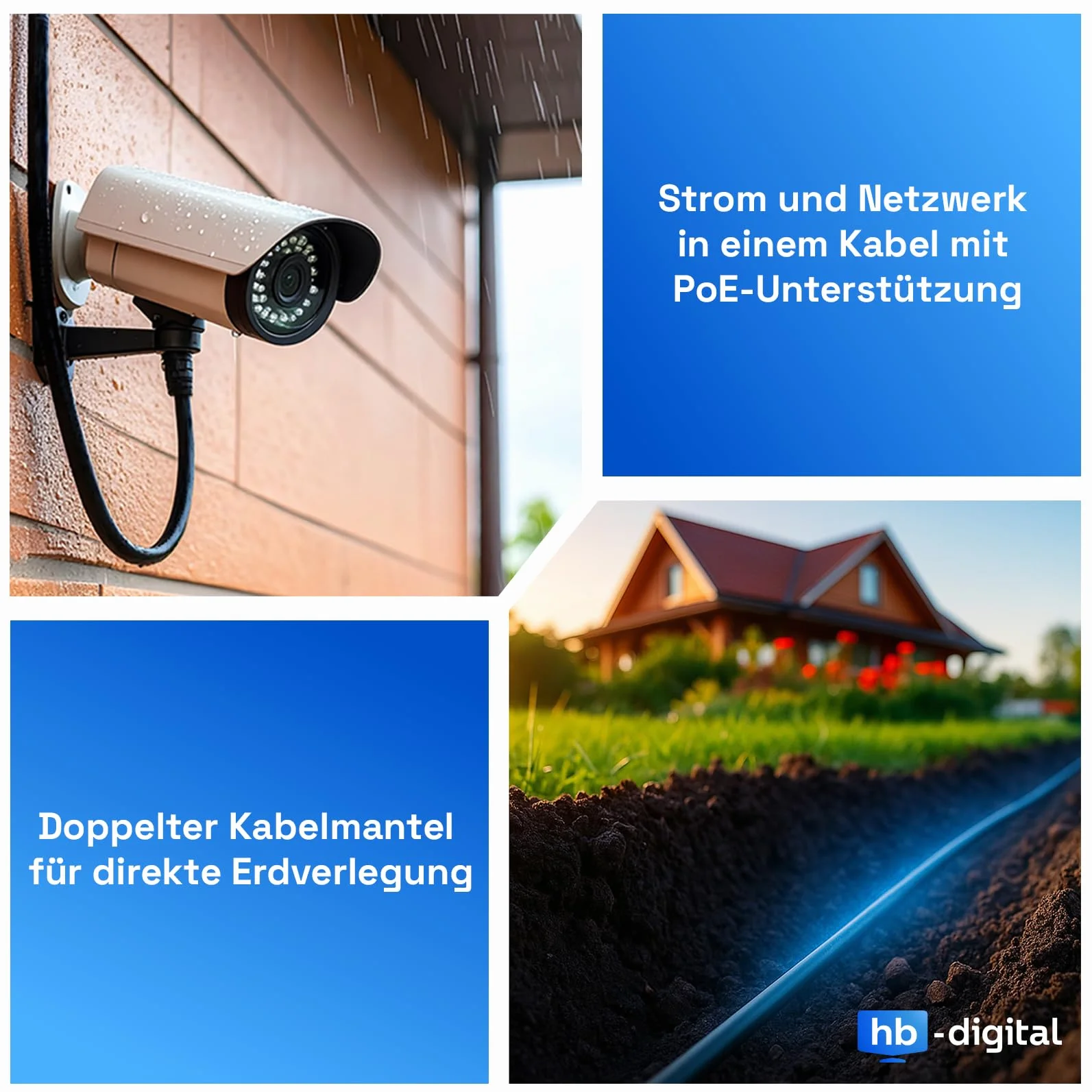 HB-DIGITAL Cavo di rete CAT 7 Outdoor per posa diretta a terra S/FTP AWG23/1 puro rame resistente ai raggi UV PoE 10 Gbit/s Ethernet - Nero